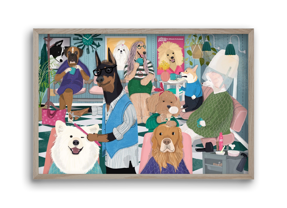 Dogs at the hairdresser, 45x30 cm (45x30 cm), Tölgy keret