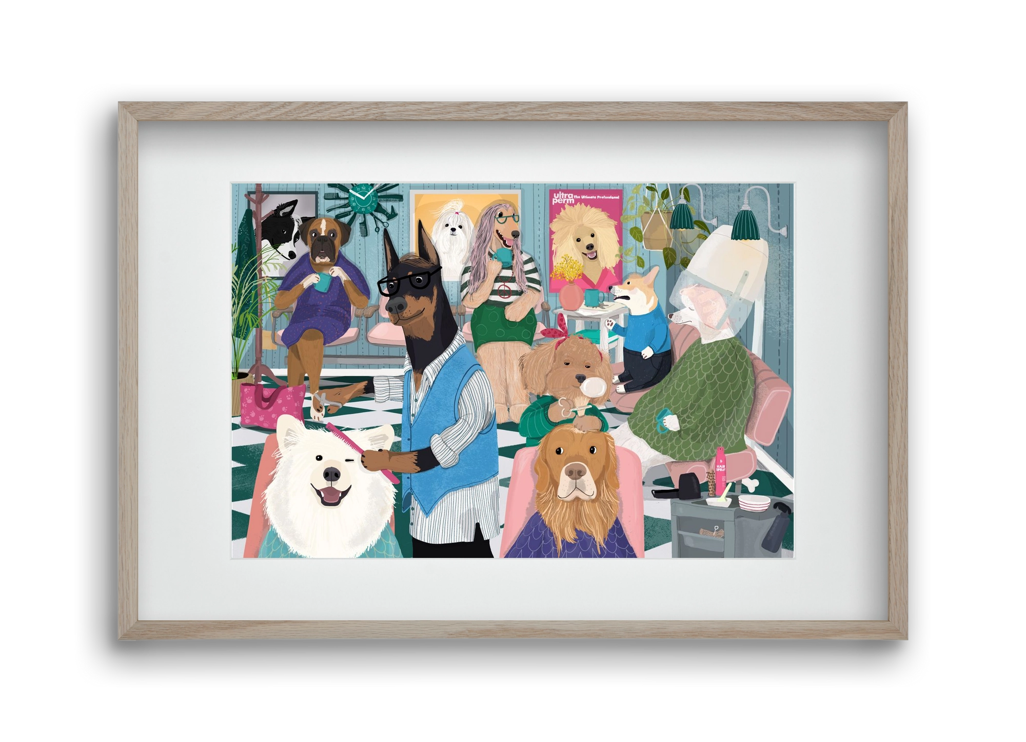 Dogs at the hairdresser, 45x30 cm (30x20 cm), Tölgy keret, paszpartuval