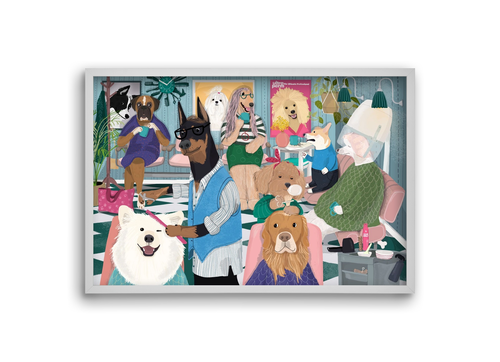 Dogs at the hairdresser, 30x20 cm (30x20 cm), Fehér keret