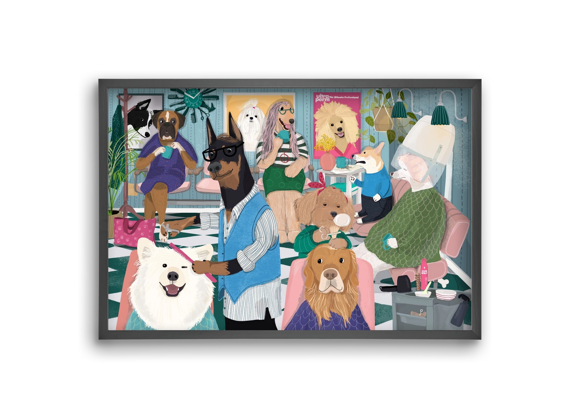 Dogs at the hairdresser, 30x20 cm (30x20 cm), Fekete keret