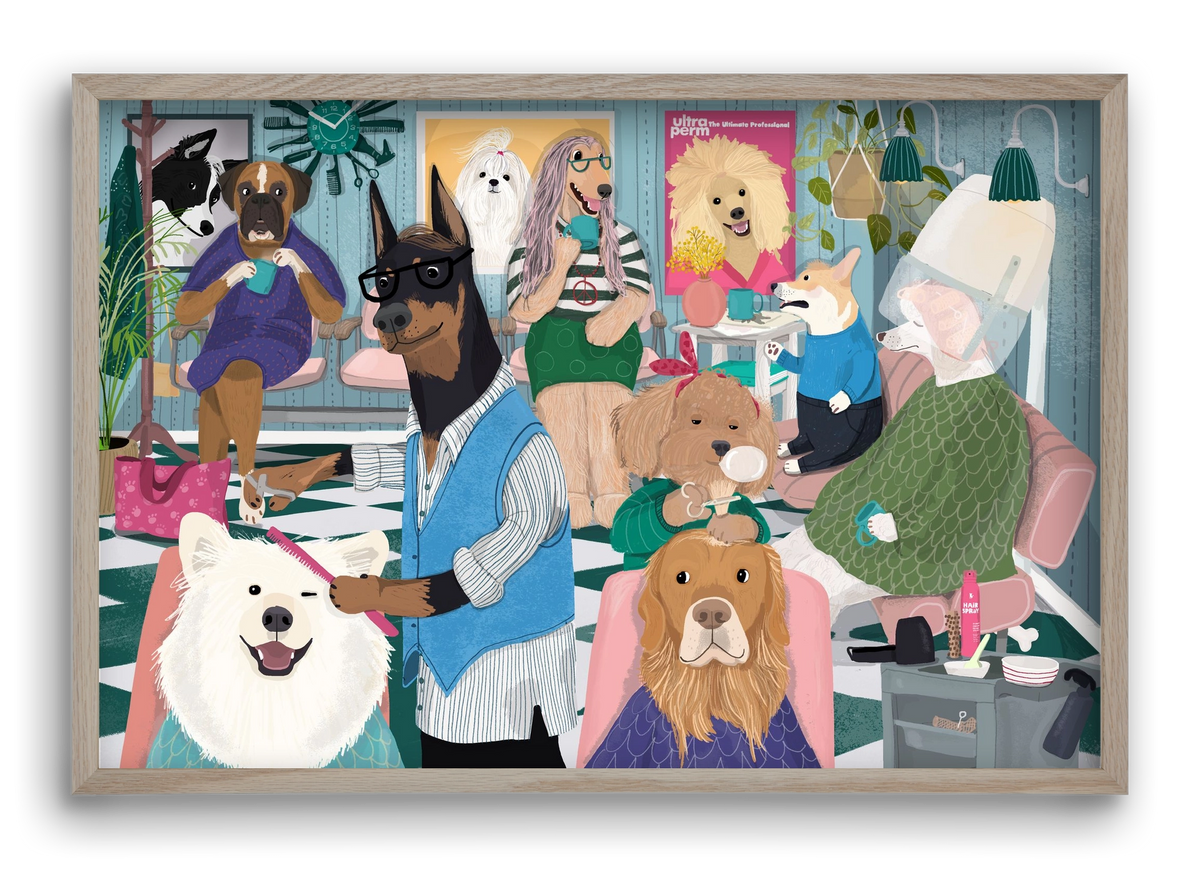 Dogs at the hairdresser, 60x40 cm (60x40 cm), Tölgy keret