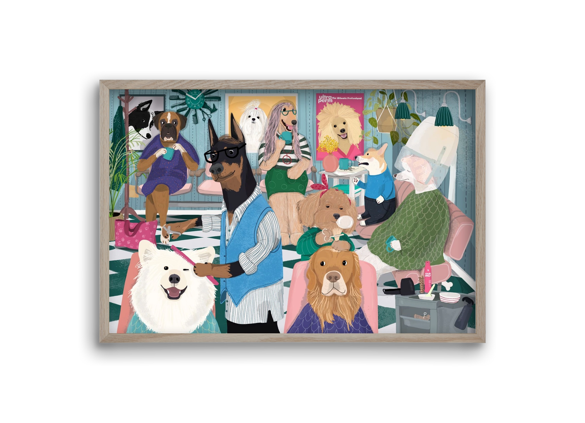 Dogs at the hairdresser, 30x20 cm (30x20 cm), Tölgy keret