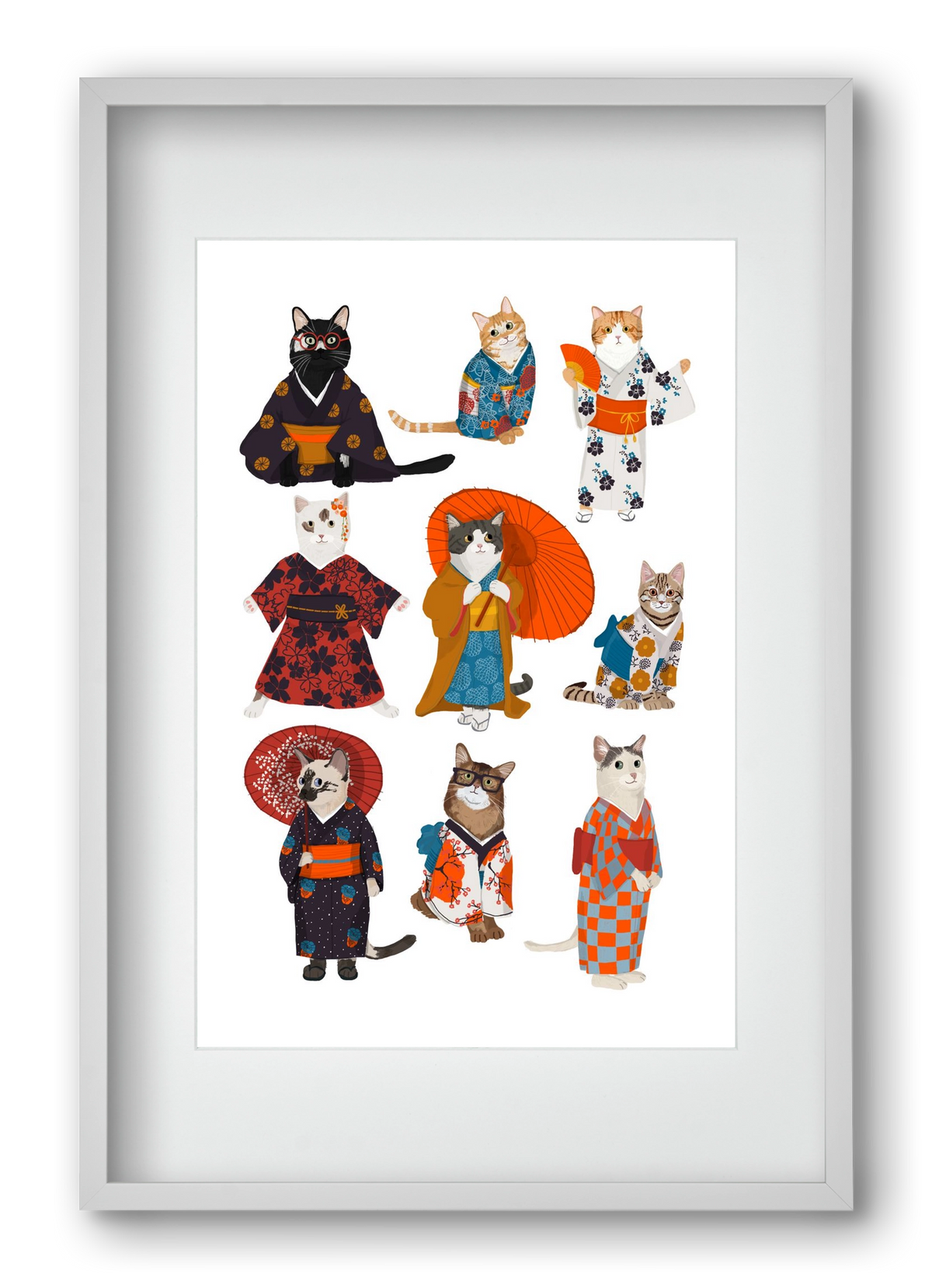 Cats in kimono, 40x60 cm (30x45 cm), Fehér keret, paszpartuval