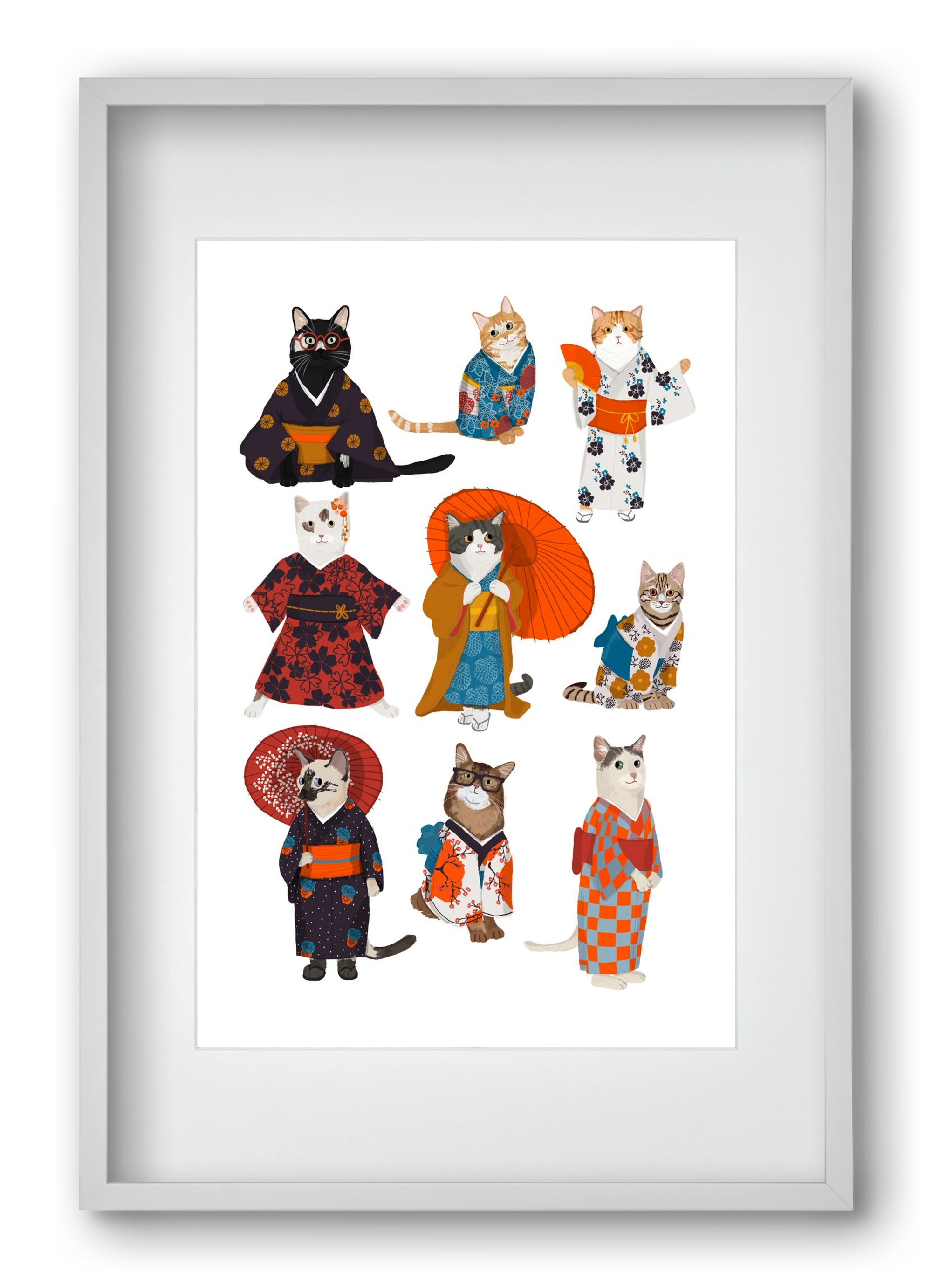 Cats in kimono, 40x60 cm (30x45 cm), Fehér keret, paszpartuval