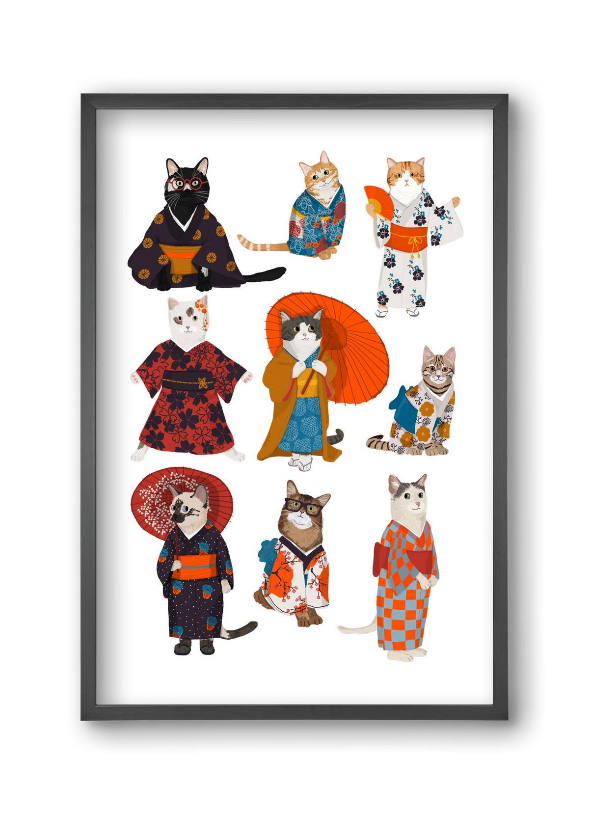 Cats in kimono, 30x45 cm (30x45 cm), Fekete keret