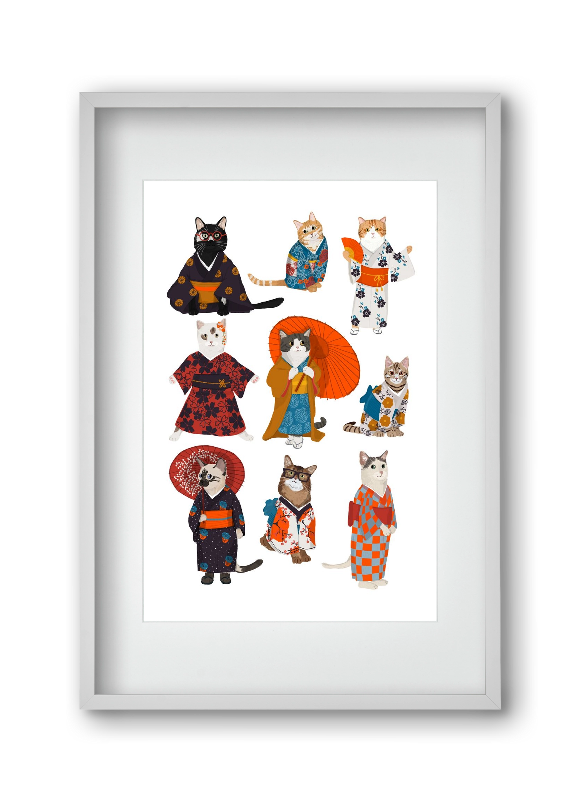 Cats in kimono, 30x45 cm (20x30 cm), Fehér keret, paszpartuval
