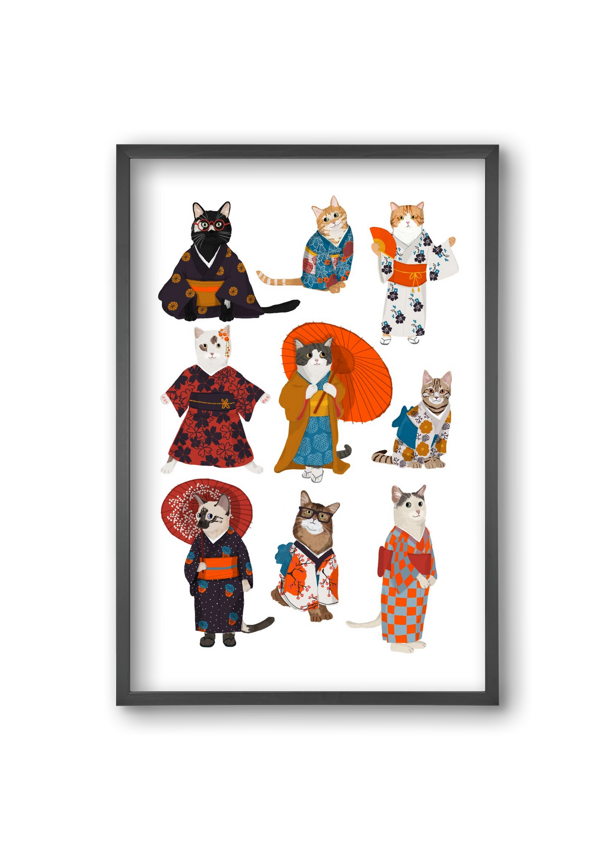 Cats in kimono, 20x30 cm (20x30 cm), Fekete keret
