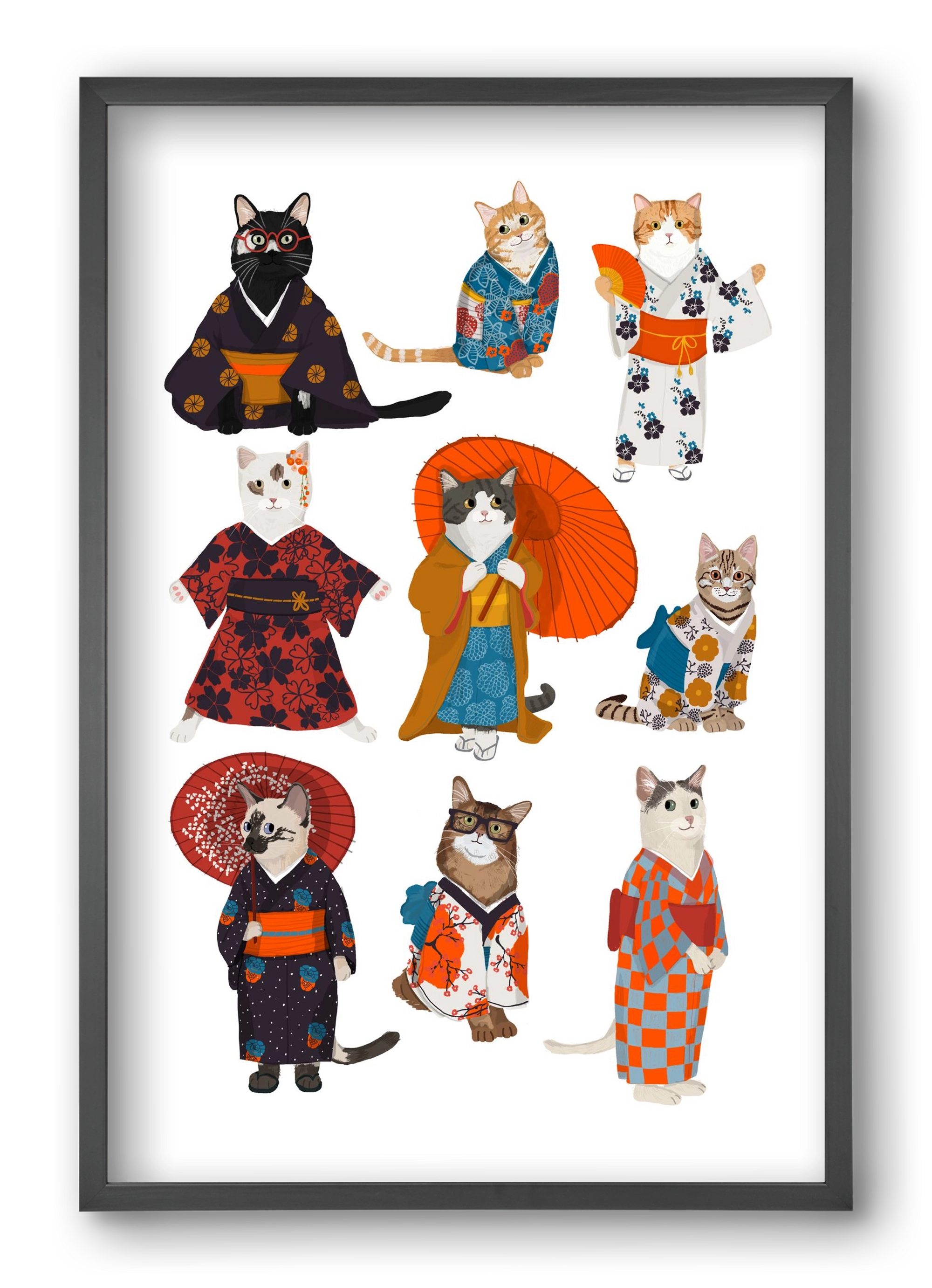 Cats in kimono, 40x60 cm (40x60 cm), Fekete keret