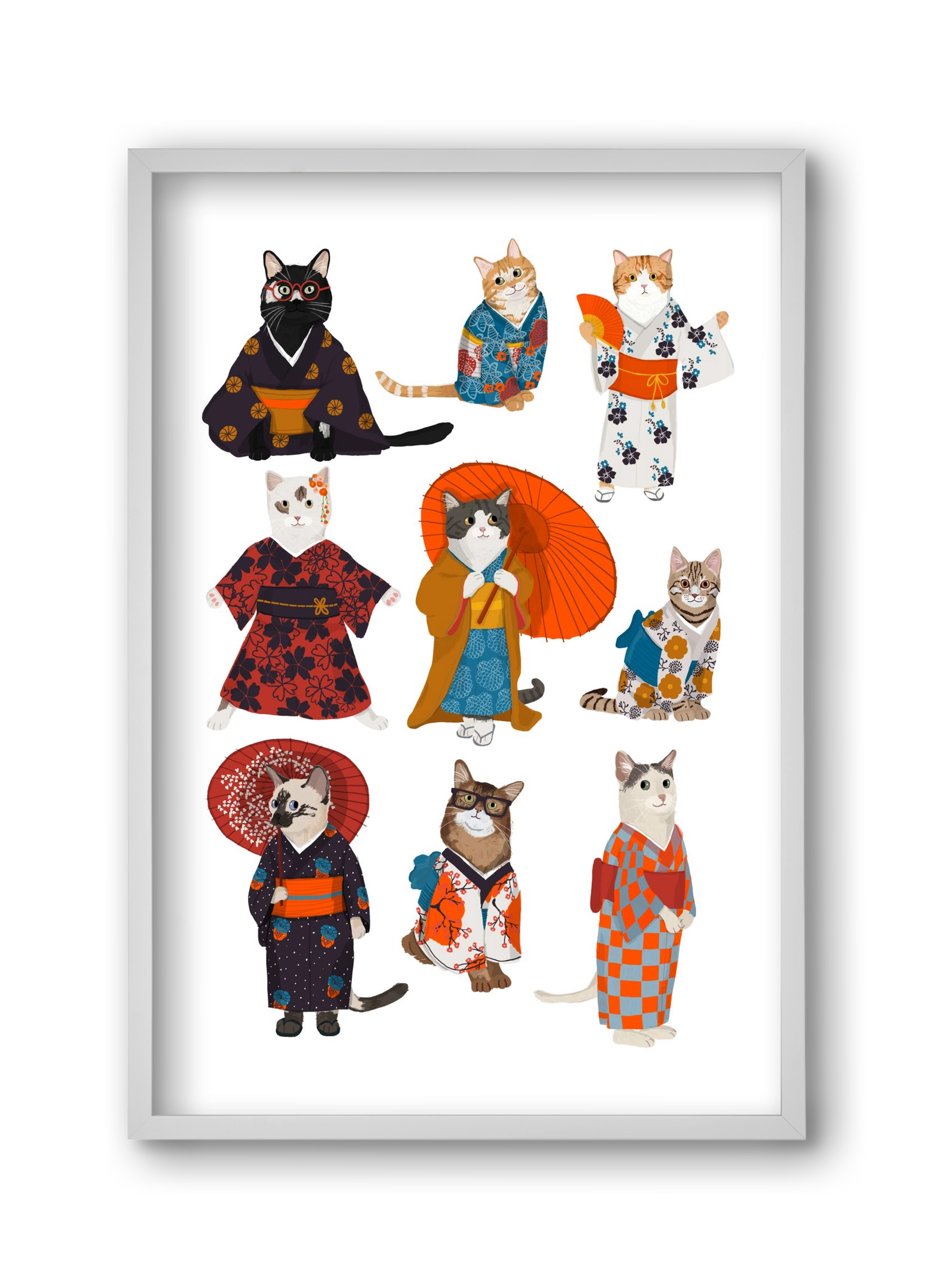 Cats in kimono, 30x45 cm (30x45 cm), Fehér keret