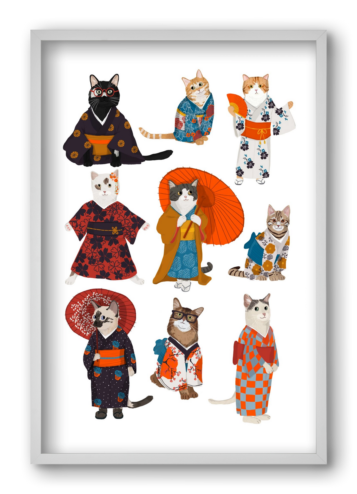 Cats in kimono, 40x60 cm (40x60 cm), Fehér keret