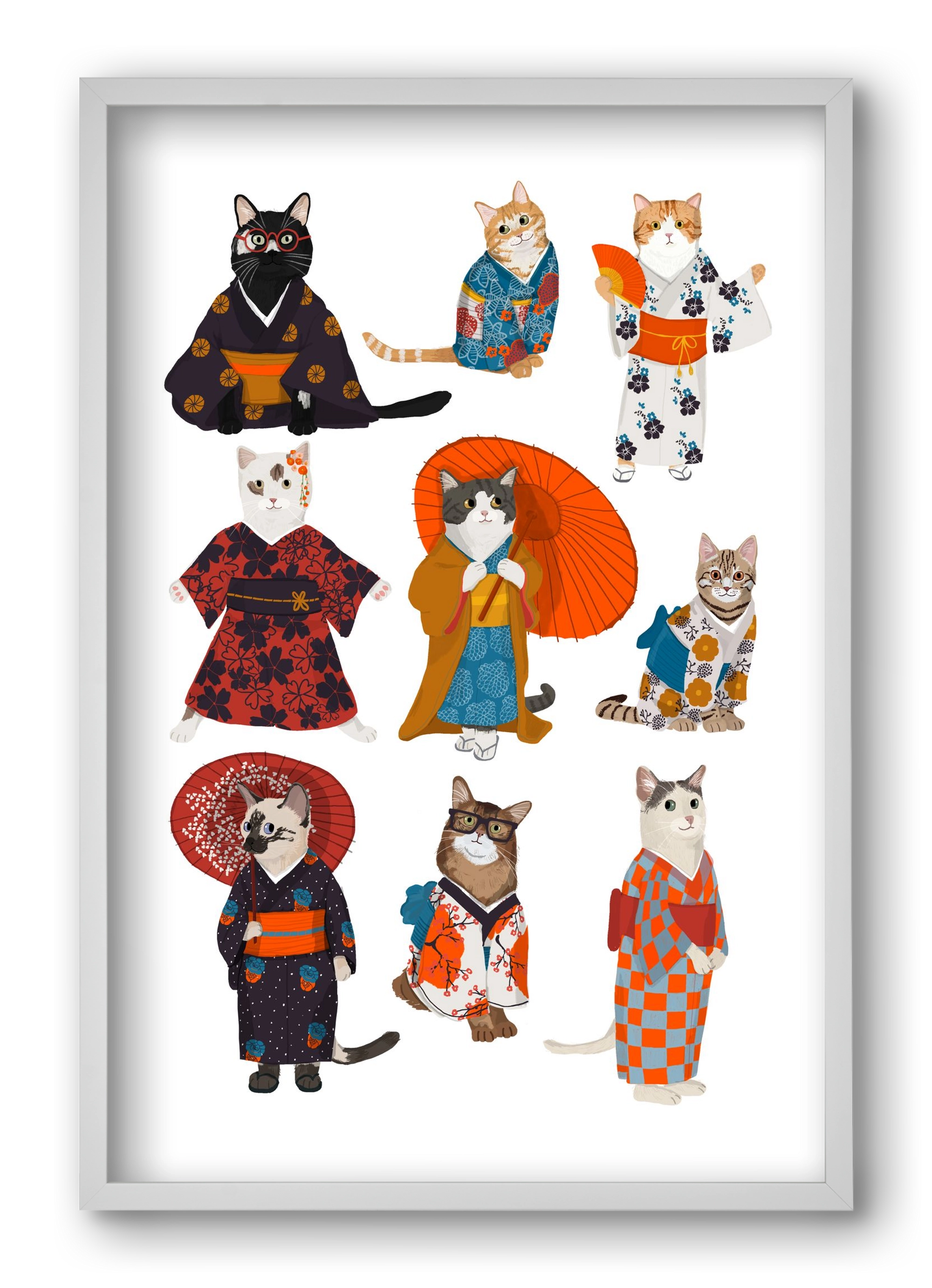 Cats in kimono, 40x60 cm (40x60 cm), Fehér keret