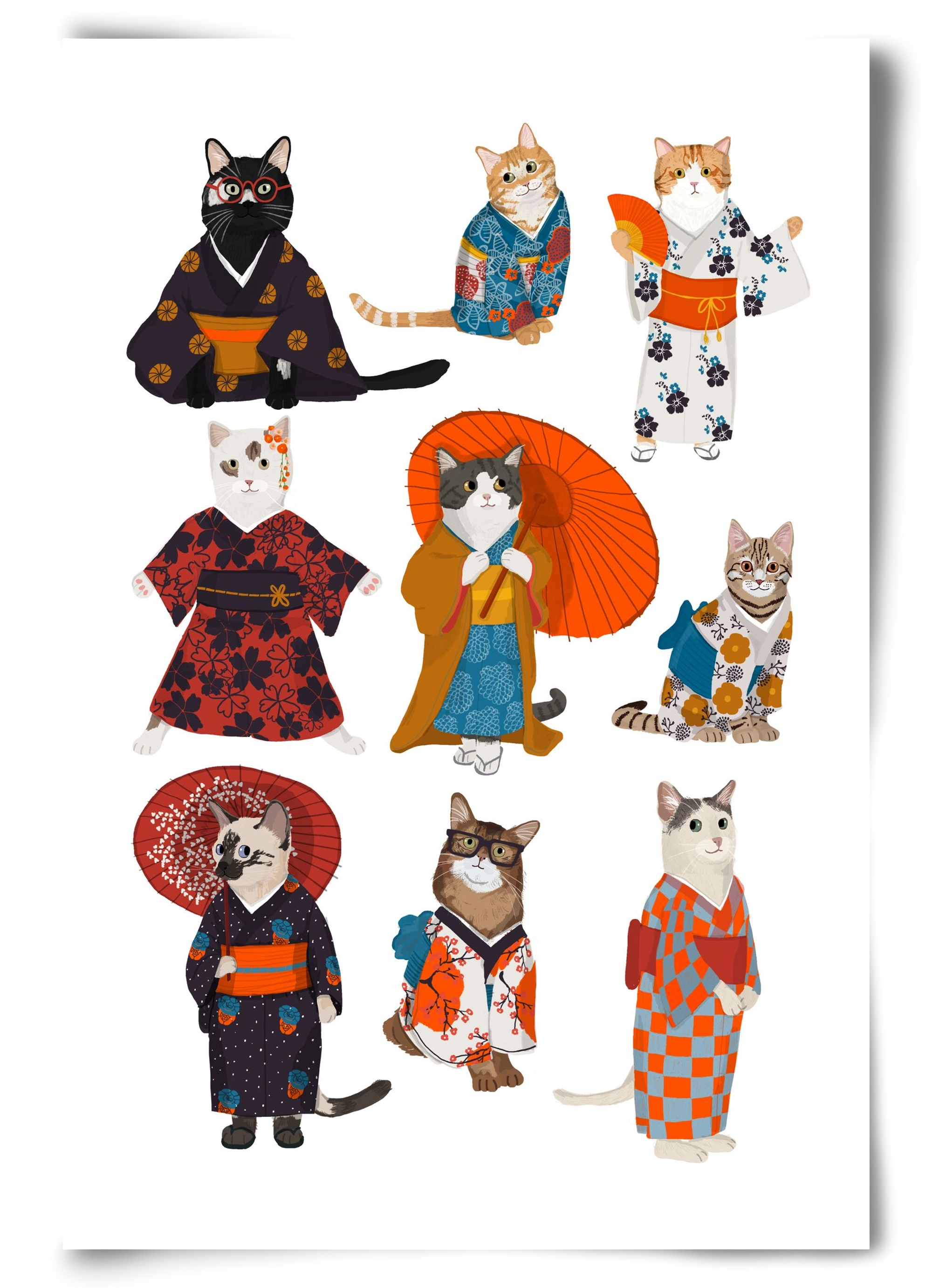 Cats in kimono, 60x90 cm, Keret nélkül