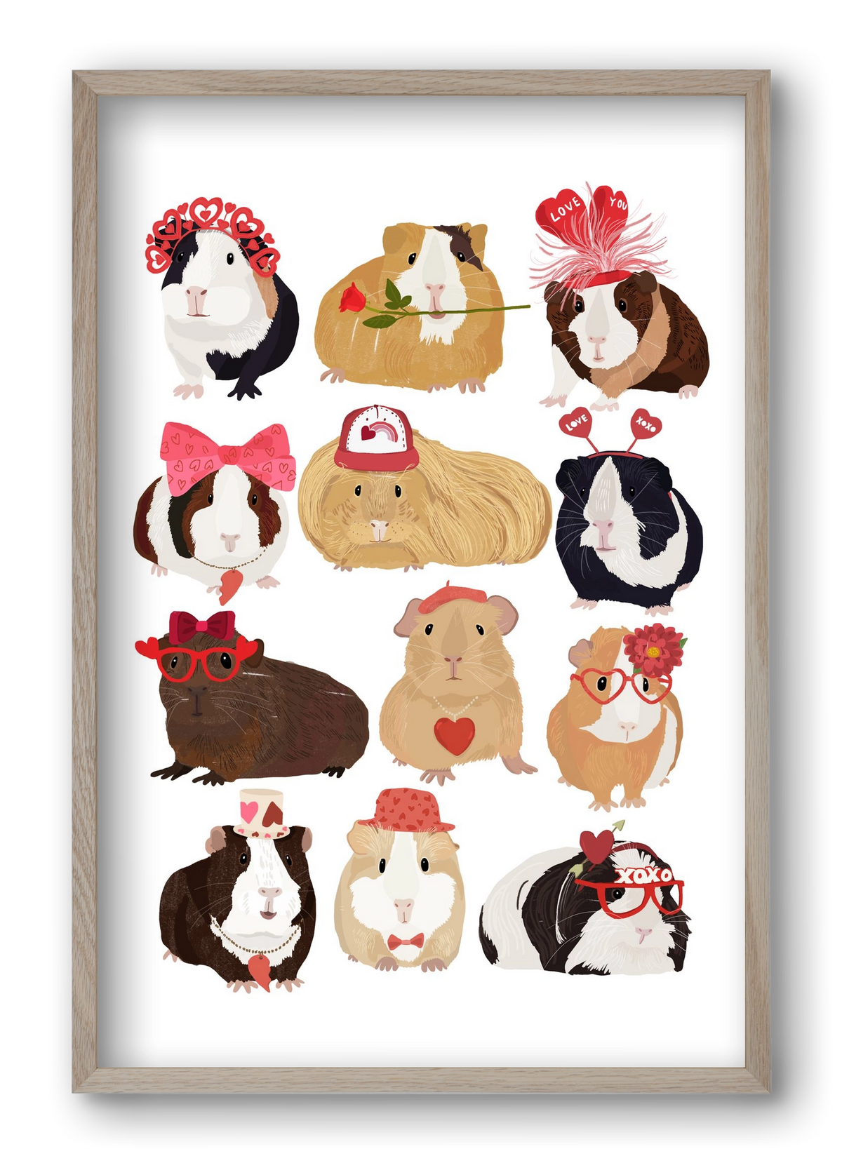 Guinea Pig Love print, 40x60 cm (40x60 cm), Tölgy keret
