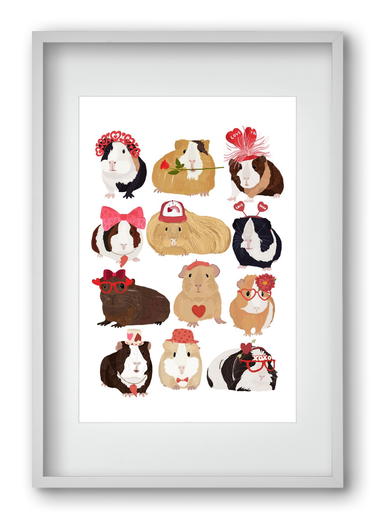 Guinea Pig Love print, 40x60 cm (30x45 cm), Fehér keret, paszpartuval