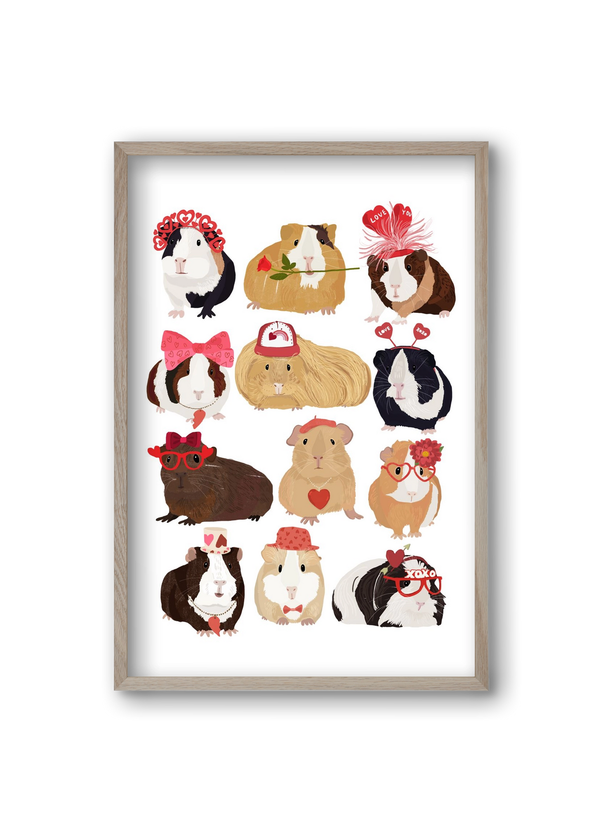 Guinea Pig Love print, 20x30 cm (20x30 cm), Tölgy keret
