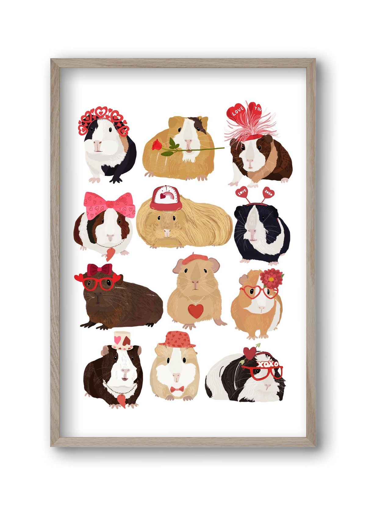 Guinea Pig Love print, 30x45 cm (30x45 cm), Tölgy keret