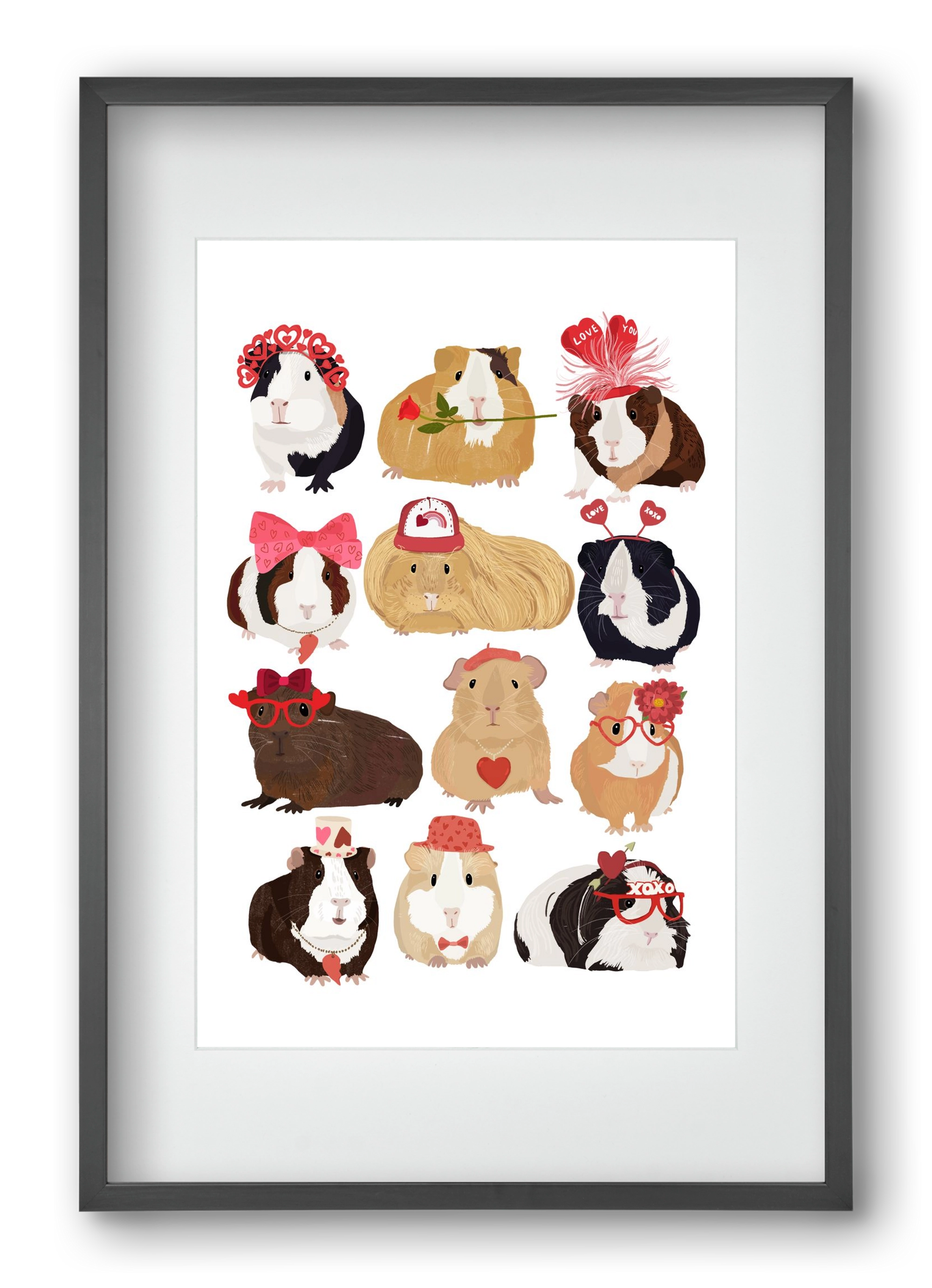 Guinea Pig Love print, 40x60 cm (30x45 cm), Fekete keret, paszpartuval