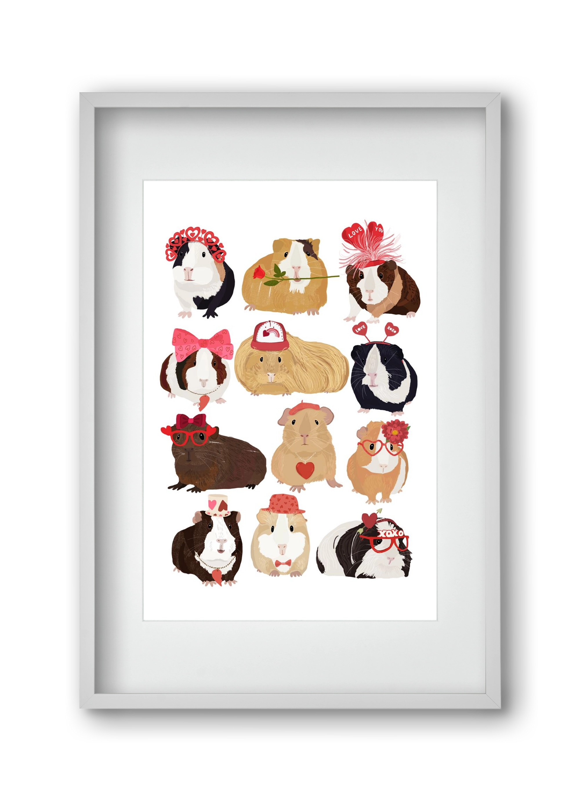 Guinea Pig Love print, 30x45 cm (20x30 cm), Fehér keret, paszpartuval