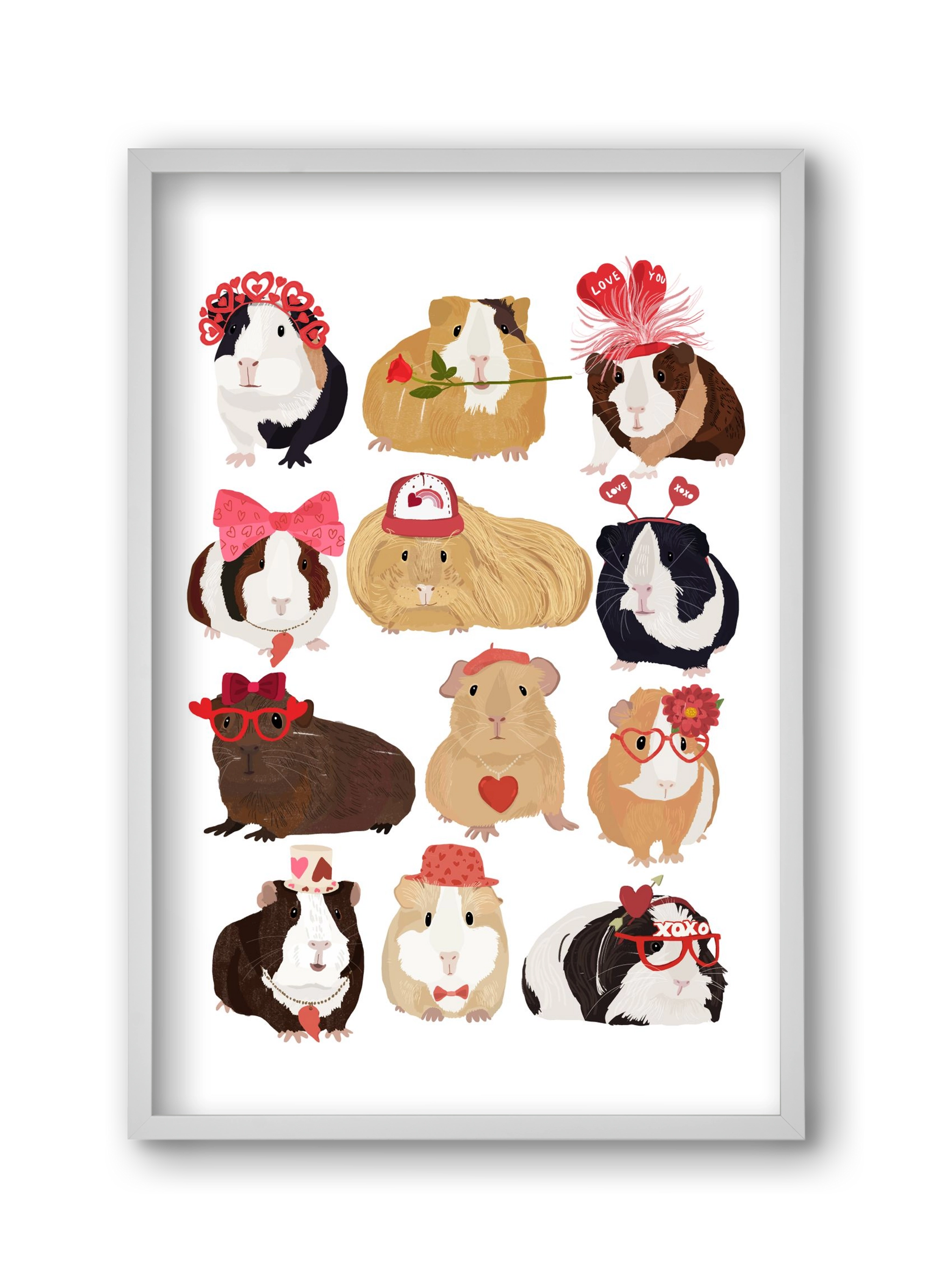 Guinea Pig Love print, 30x45 cm (30x45 cm), Fehér keret