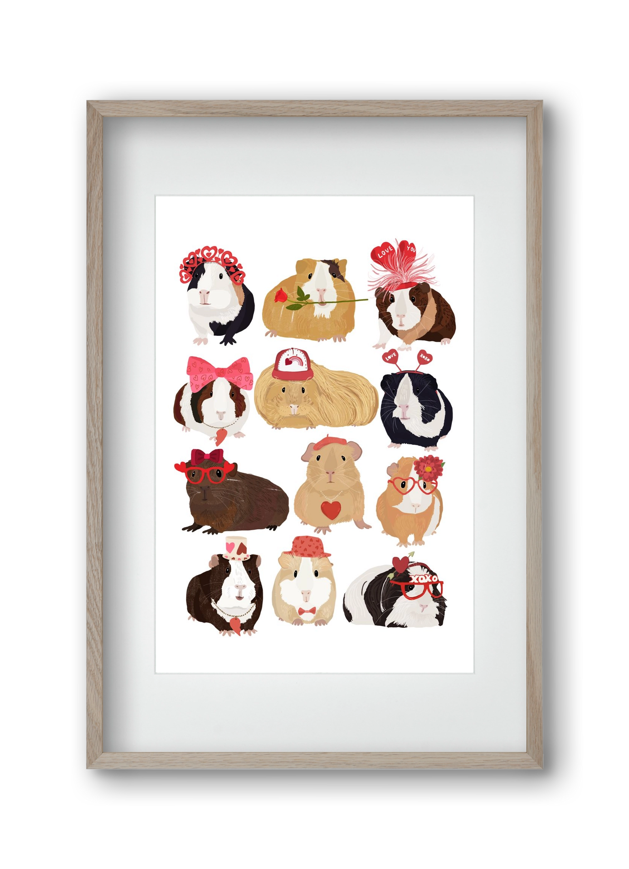 Guinea Pig Love print, 30x45 cm (20x30 cm), Tölgy keret, paszpartuval