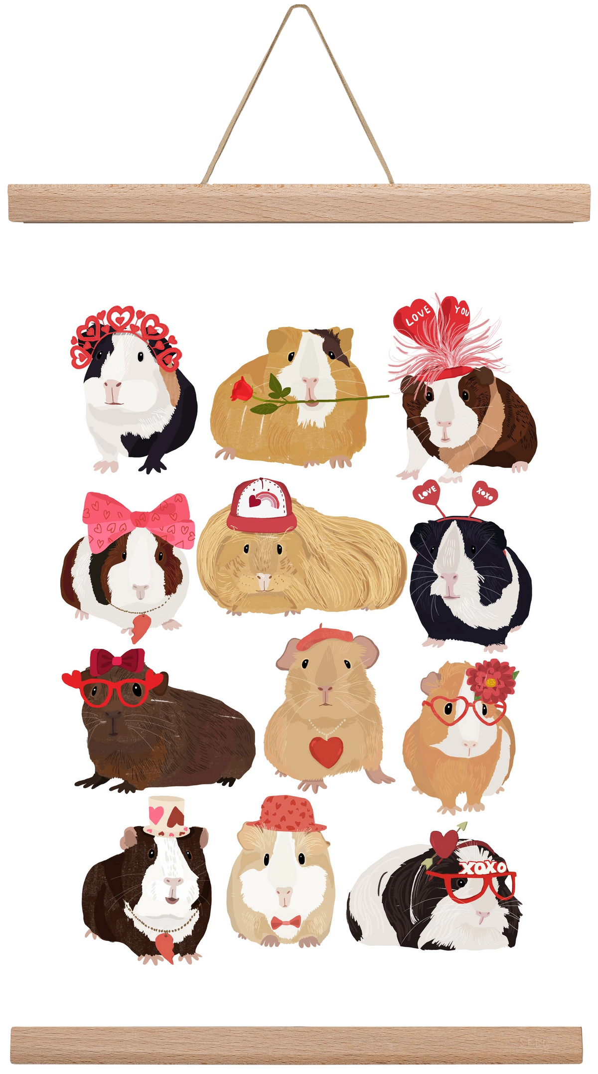 Guinea Pig Love print, 30x45 cm (30x45 cm), Tölgy akasztó