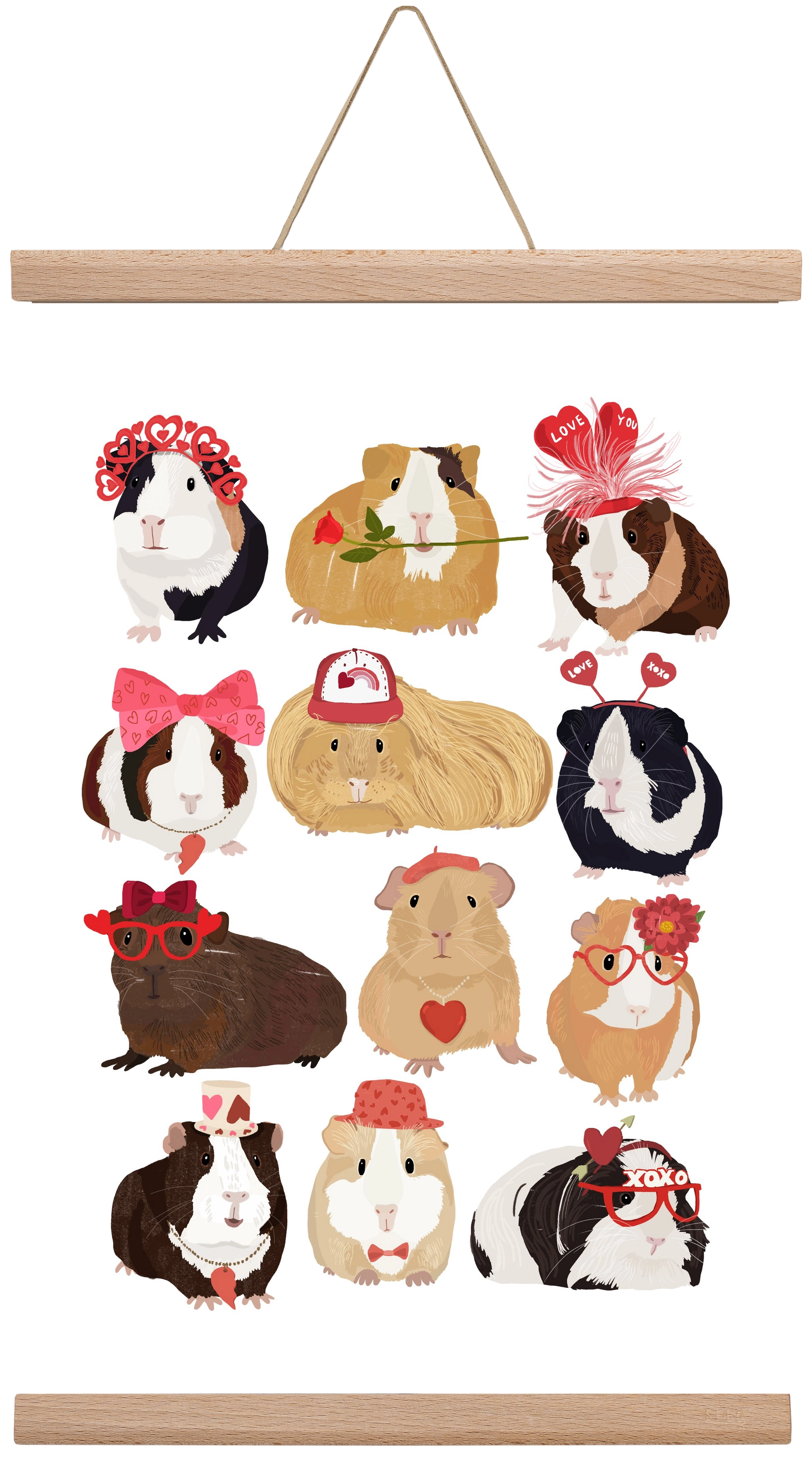 Guinea Pig Love print, 30x45 cm (30x45 cm), Tölgy akasztó