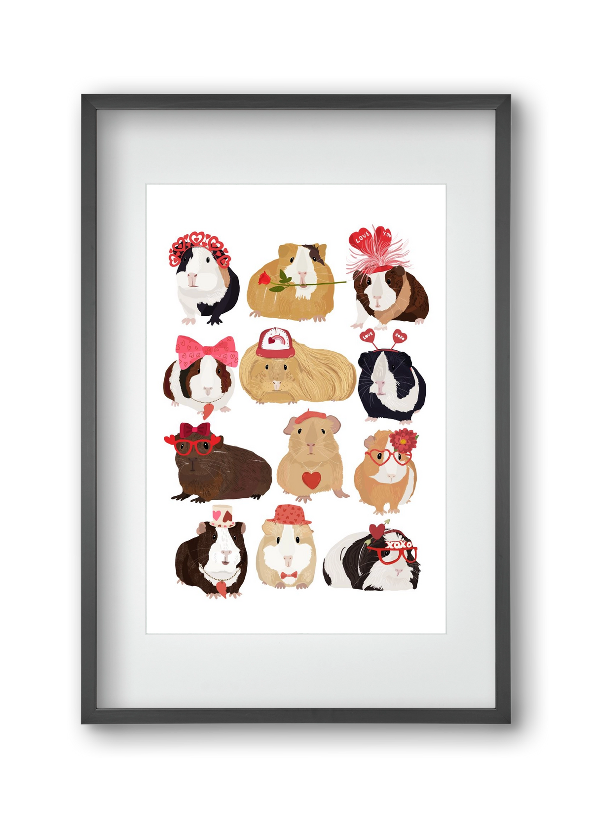 Guinea Pig Love print, 30x45 cm (20x30 cm), Fekete keret, paszpartuval