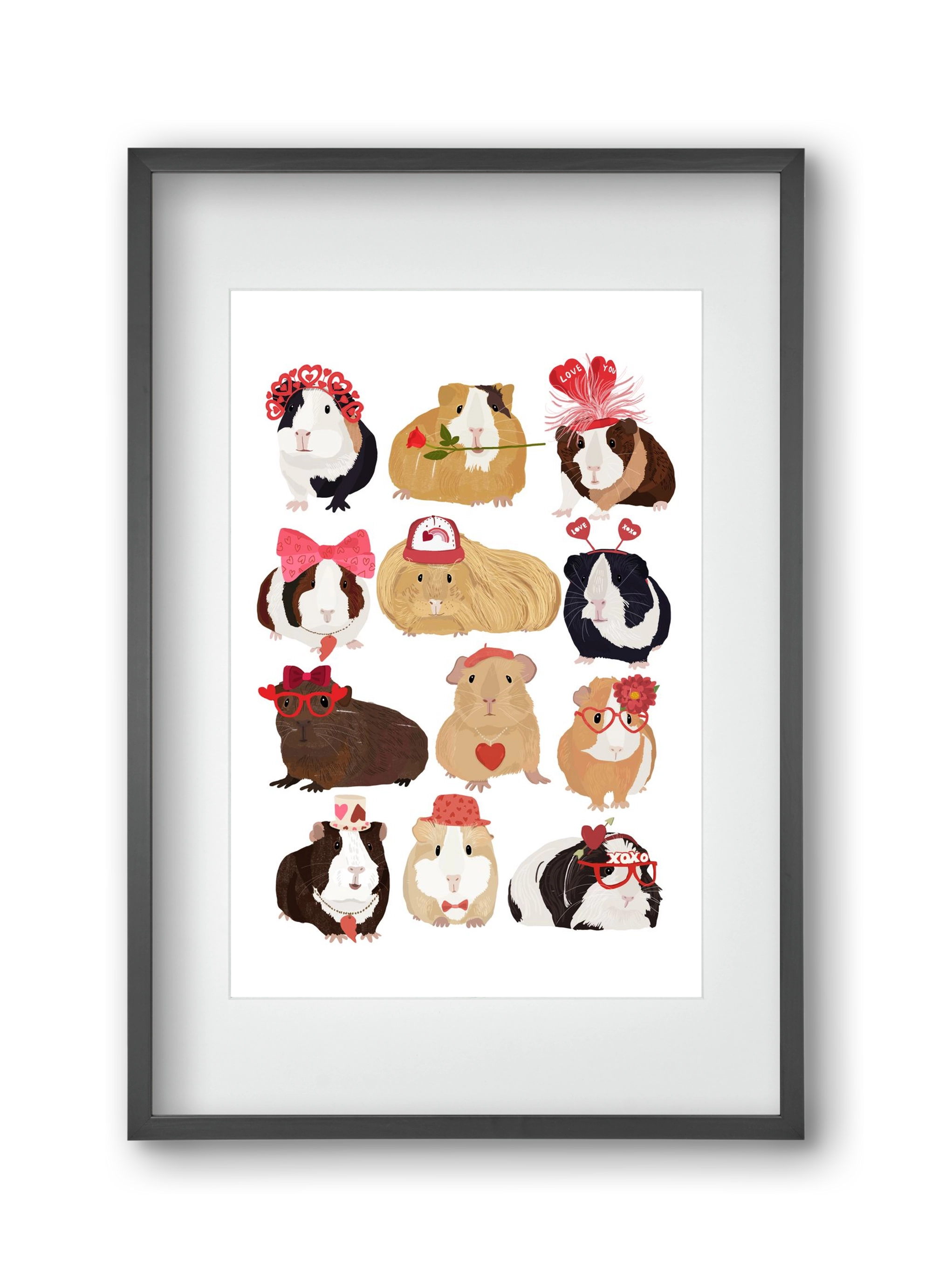 Guinea Pig Love print, 30x45 cm (20x30 cm), Fekete keret, paszpartuval