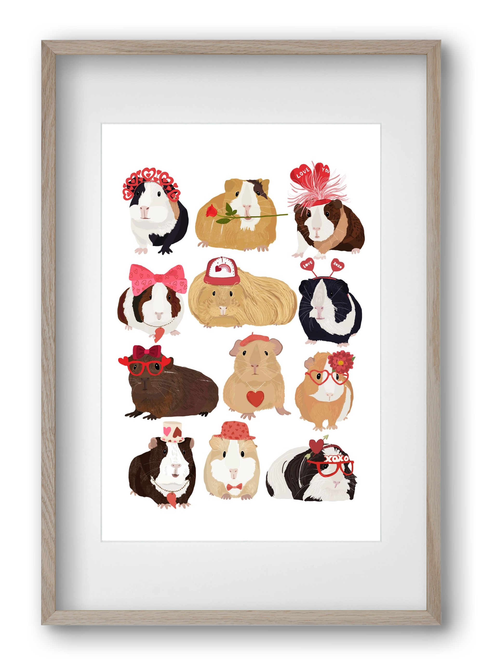 Guinea Pig Love print, 40x60 cm (30x45 cm), Tölgy keret, paszpartuval