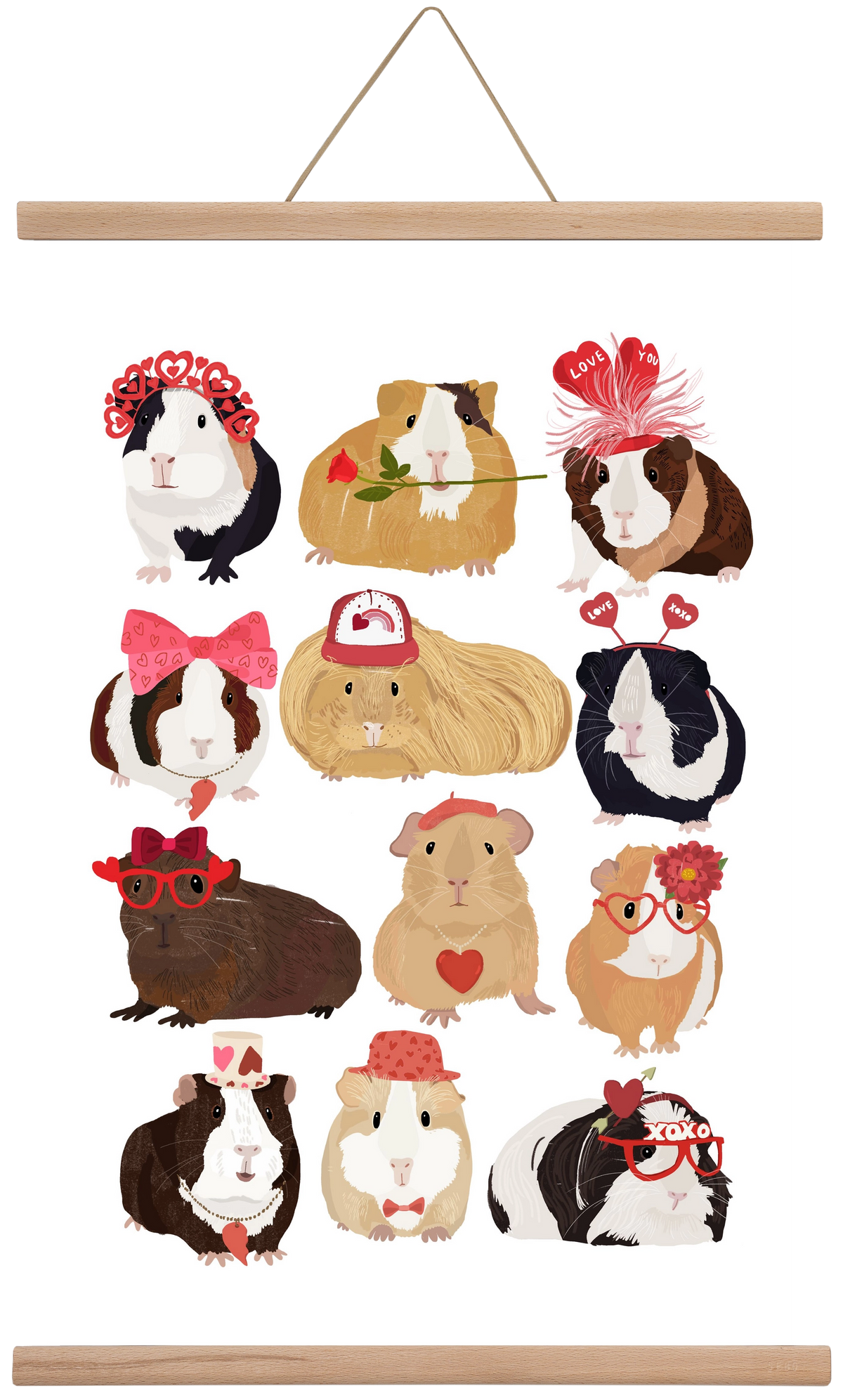 Guinea Pig Love print, 40x60 cm (40x60 cm), Tölgy akasztó