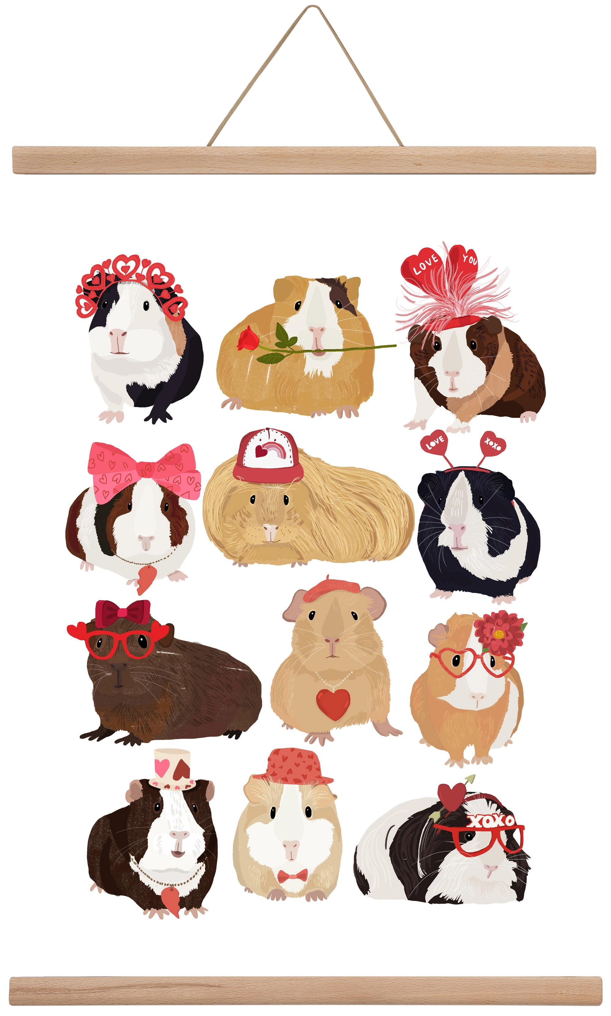 Guinea Pig Love print, 40x60 cm (40x60 cm), Tölgy akasztó