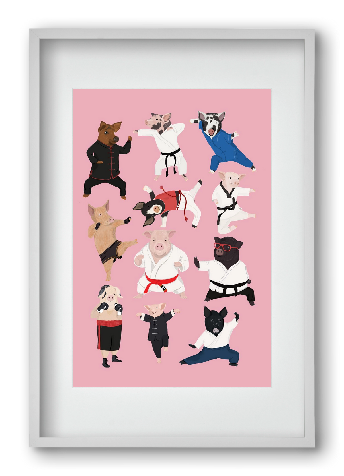 Pigs doing Martial Art, 40x60 cm (30x45 cm), Fehér keret, paszpartuval