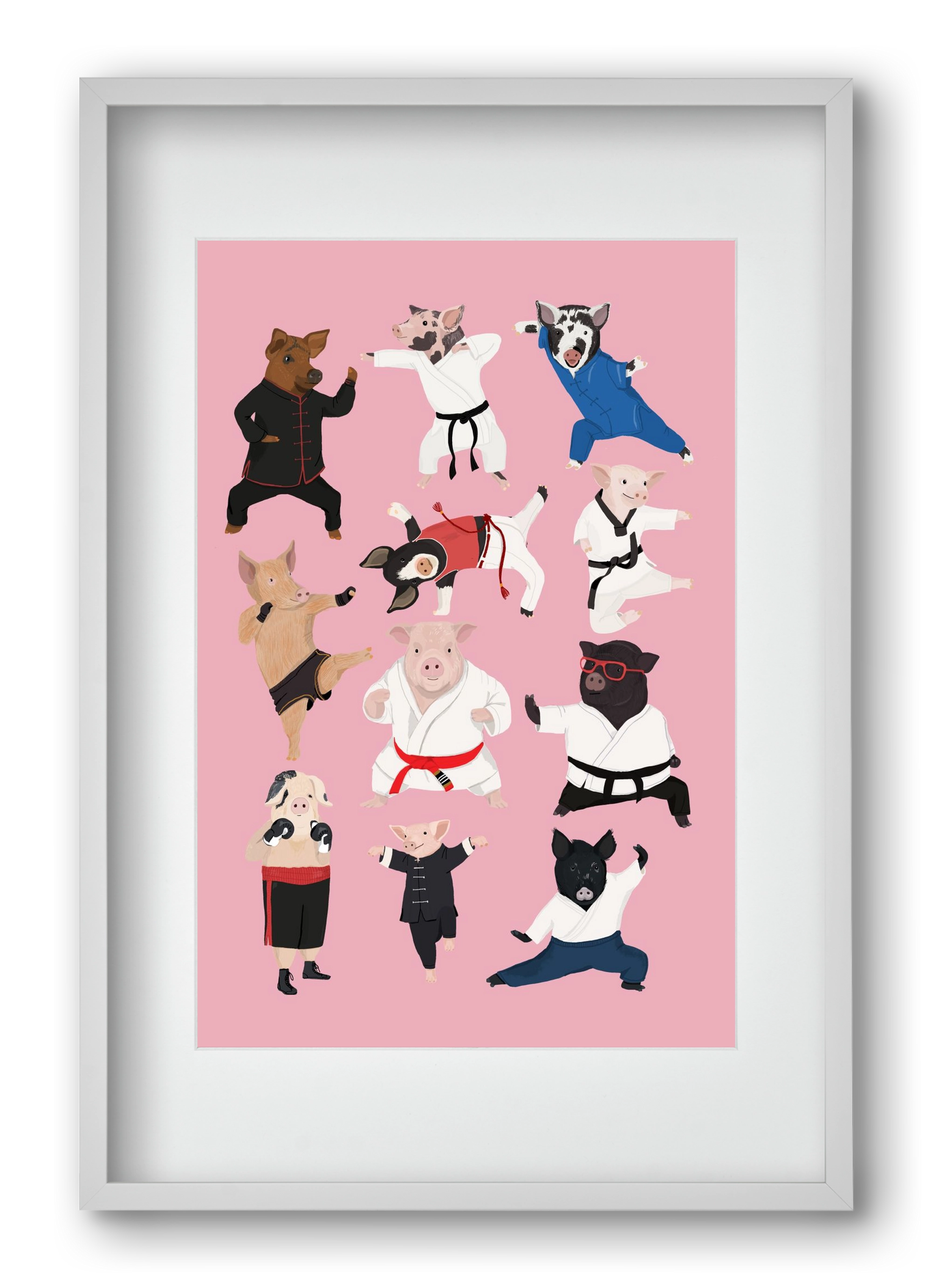 Pigs doing Martial Art, 40x60 cm (30x45 cm), Fehér keret, paszpartuval