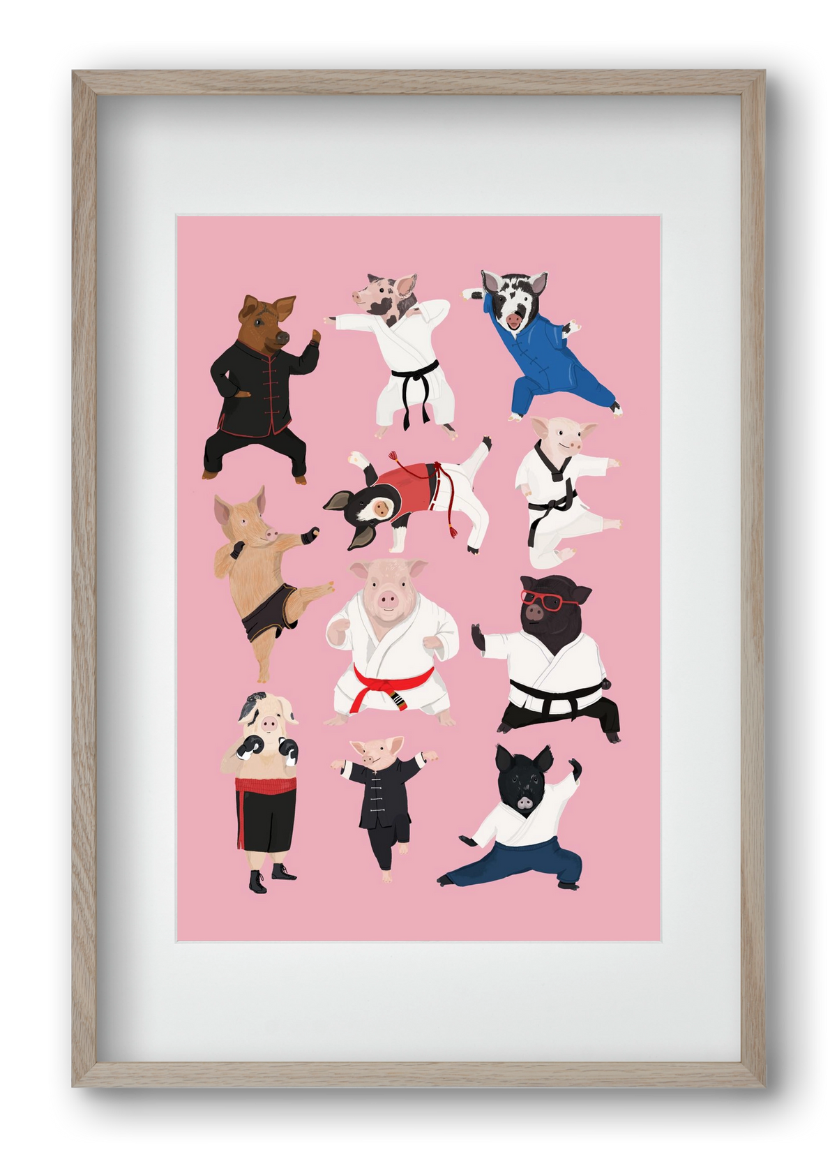 Pigs doing Martial Art, 40x60 cm (30x45 cm), Tölgy keret, paszpartuval