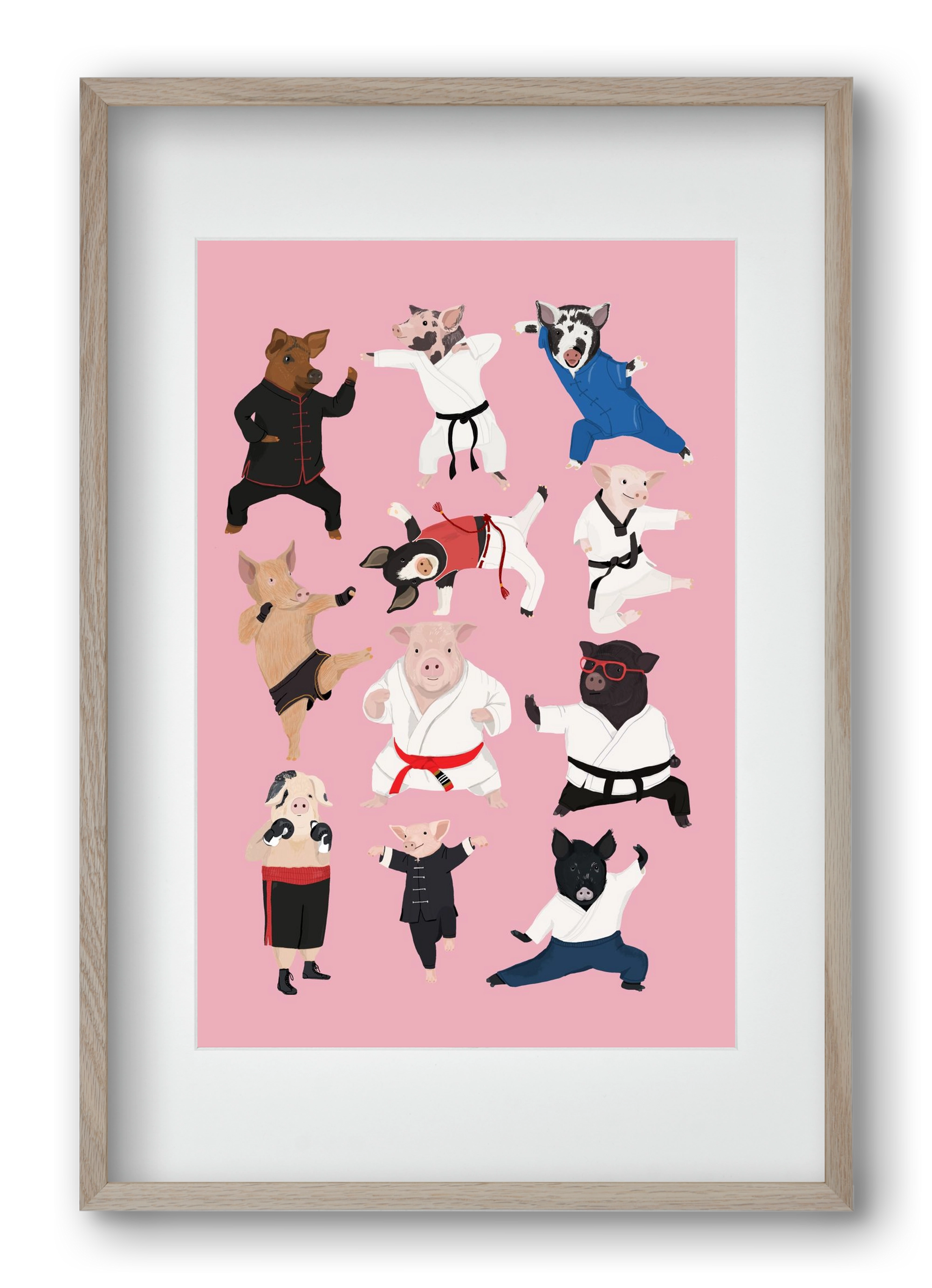 Pigs doing Martial Art, 40x60 cm (30x45 cm), Tölgy keret, paszpartuval