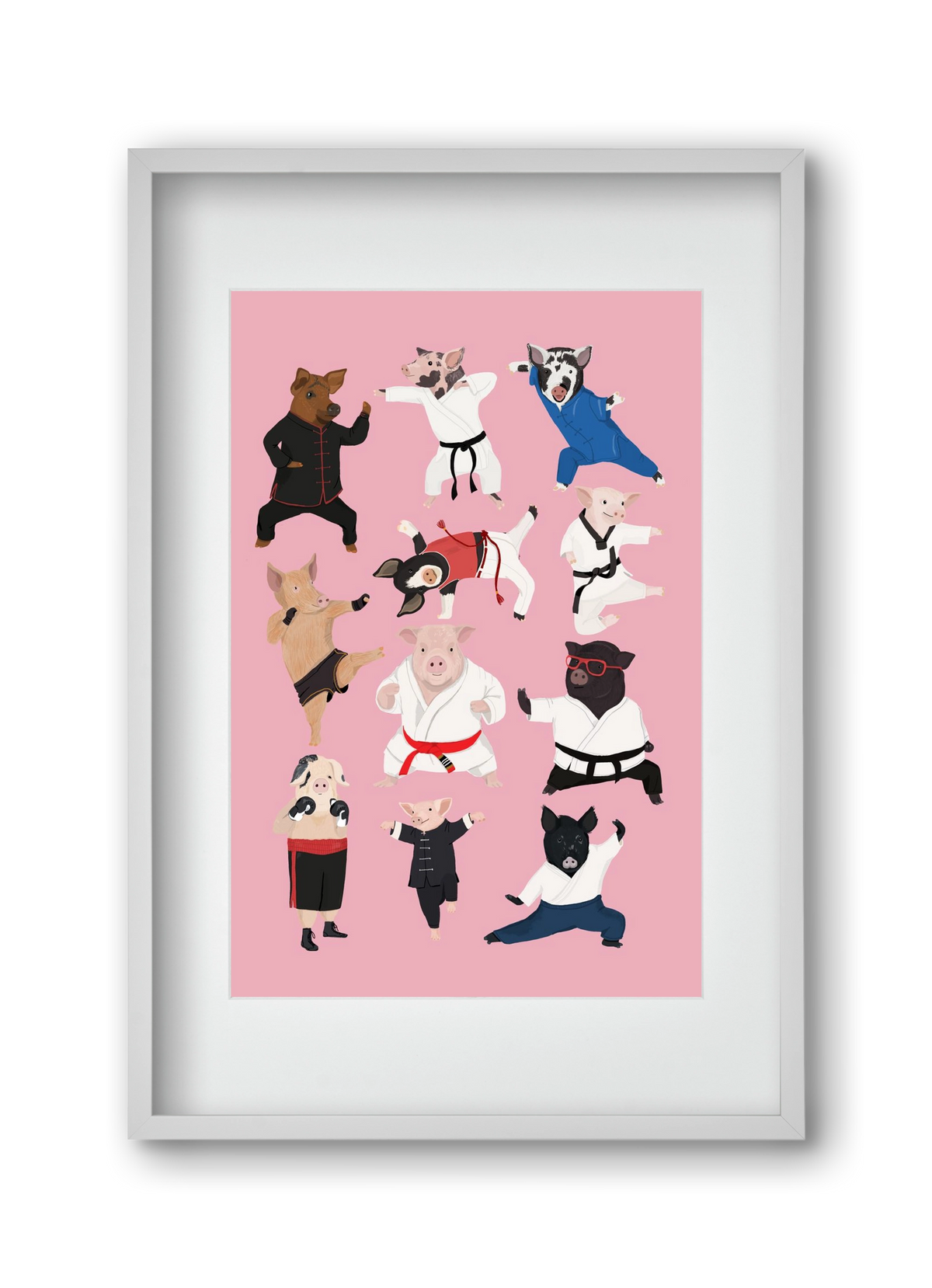 Pigs doing Martial Art, 30x45 cm (20x30 cm), Fehér keret, paszpartuval