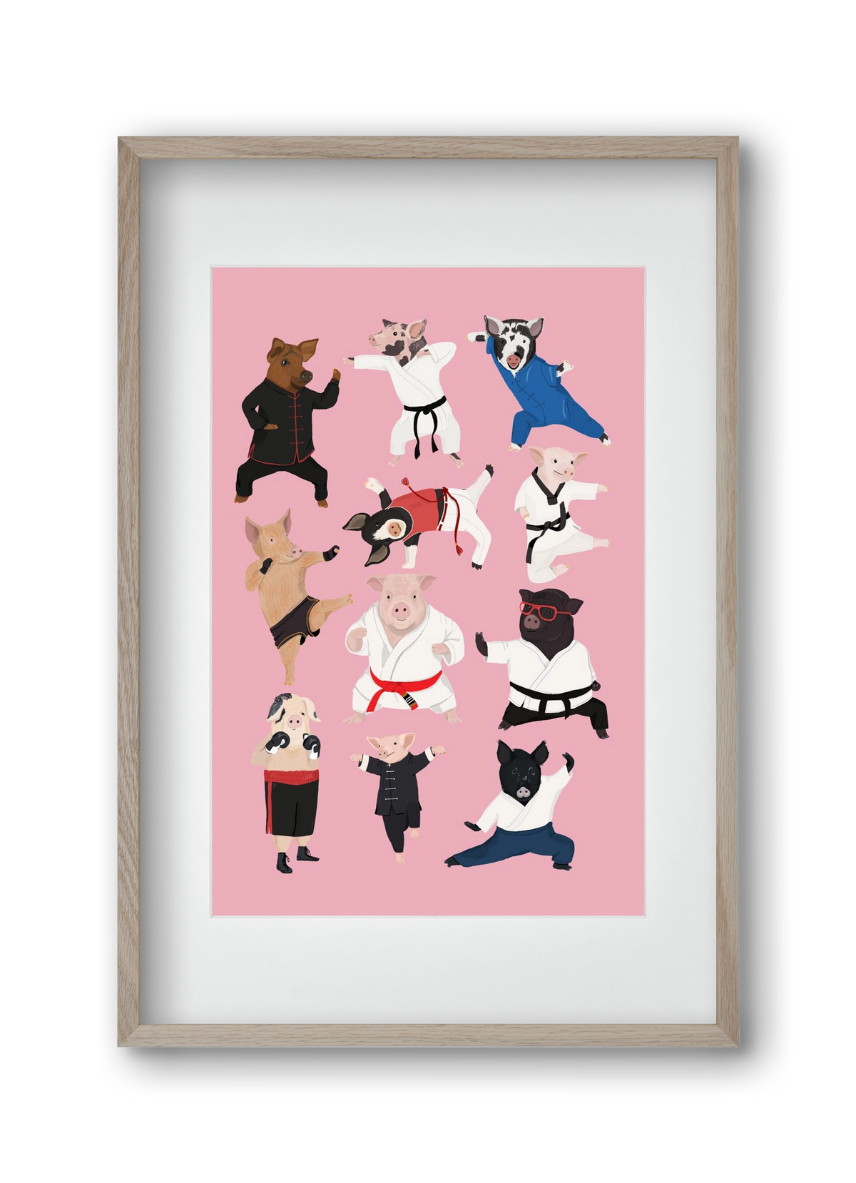 Pigs doing Martial Art, 30x45 cm (20x30 cm), Tölgy keret, paszpartuval