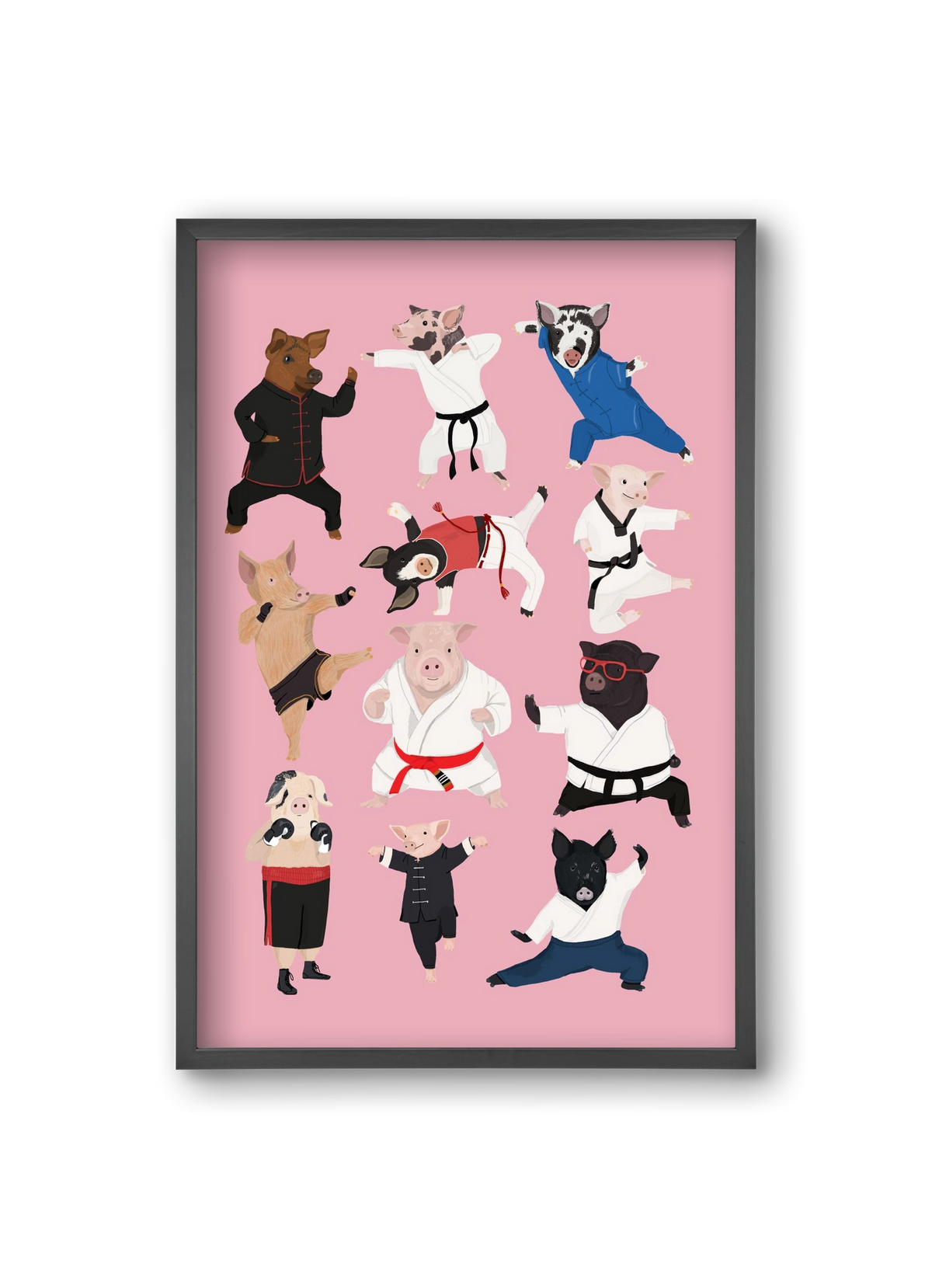 Pigs doing Martial Art, 20x30 cm (20x30 cm), Fekete keret