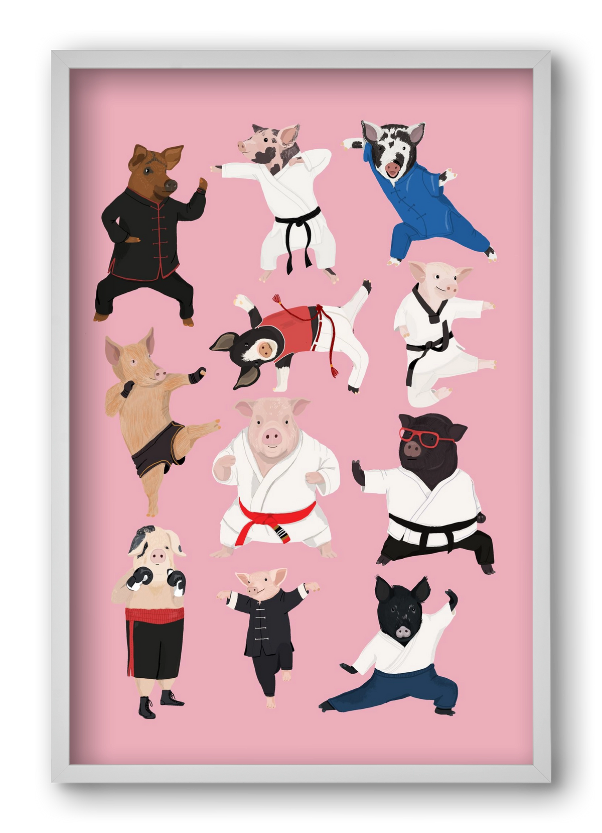 Pigs doing Martial Art, 40x60 cm (40x60 cm), Fehér keret