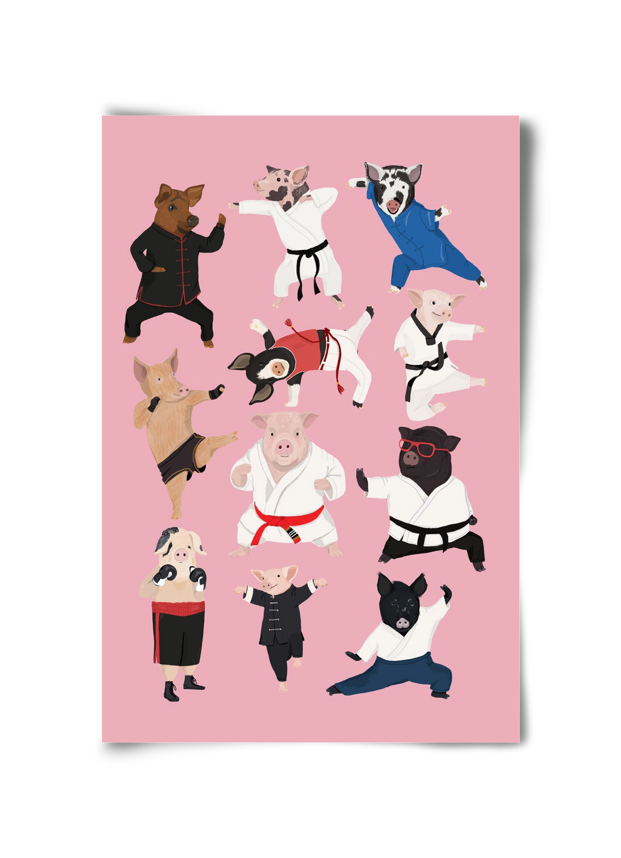 Pigs doing Martial Art, 30x45 cm, Keret nélkül