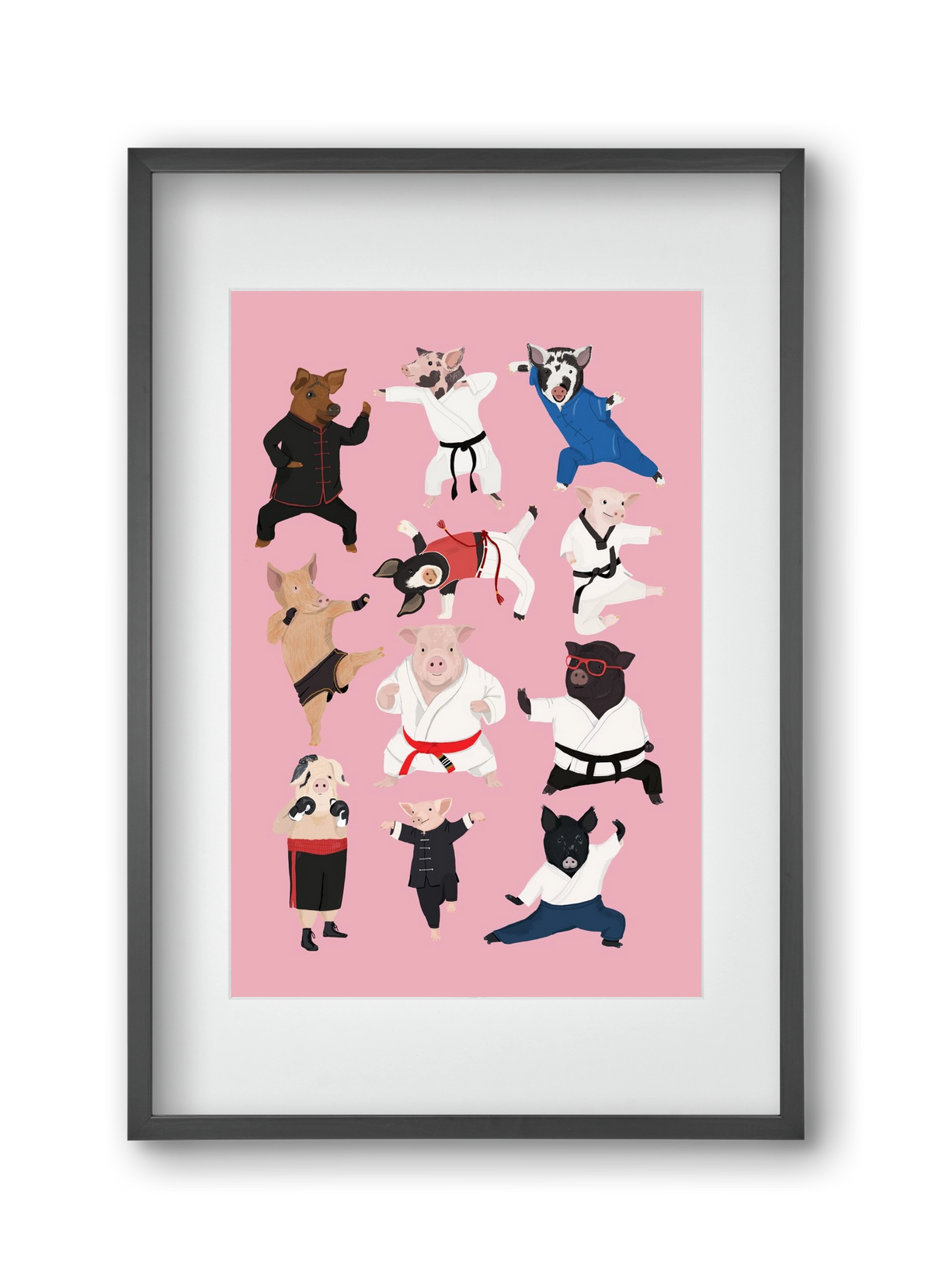 Pigs doing Martial Art, 30x45 cm (20x30 cm), Fekete keret, paszpartuval