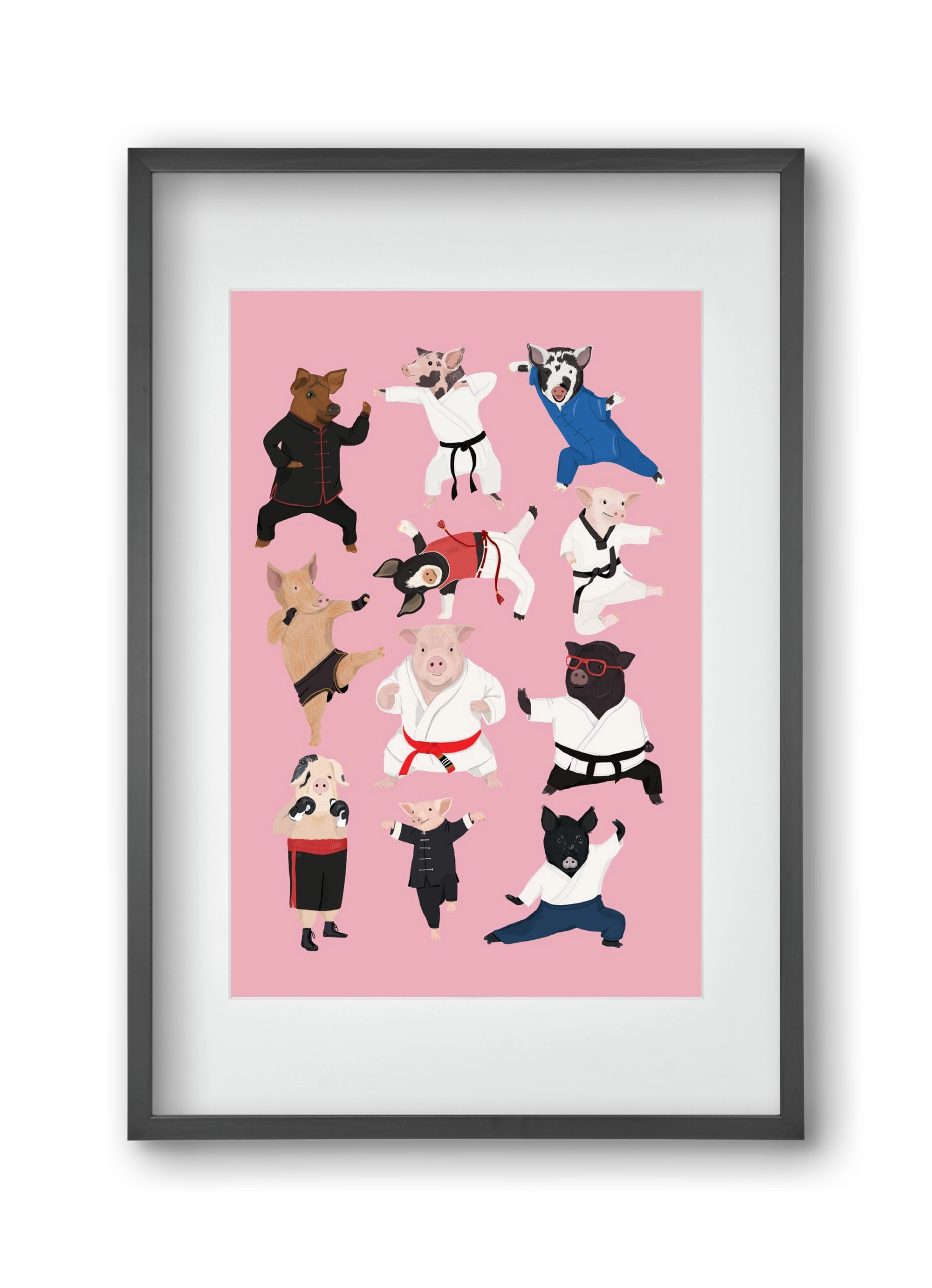 Pigs doing Martial Art, 30x45 cm (20x30 cm), Fekete keret, paszpartuval