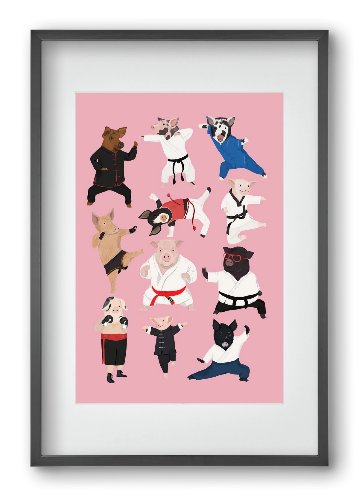 Pigs doing Martial Art, 40x60 cm (30x45 cm), Fekete keret, paszpartuval