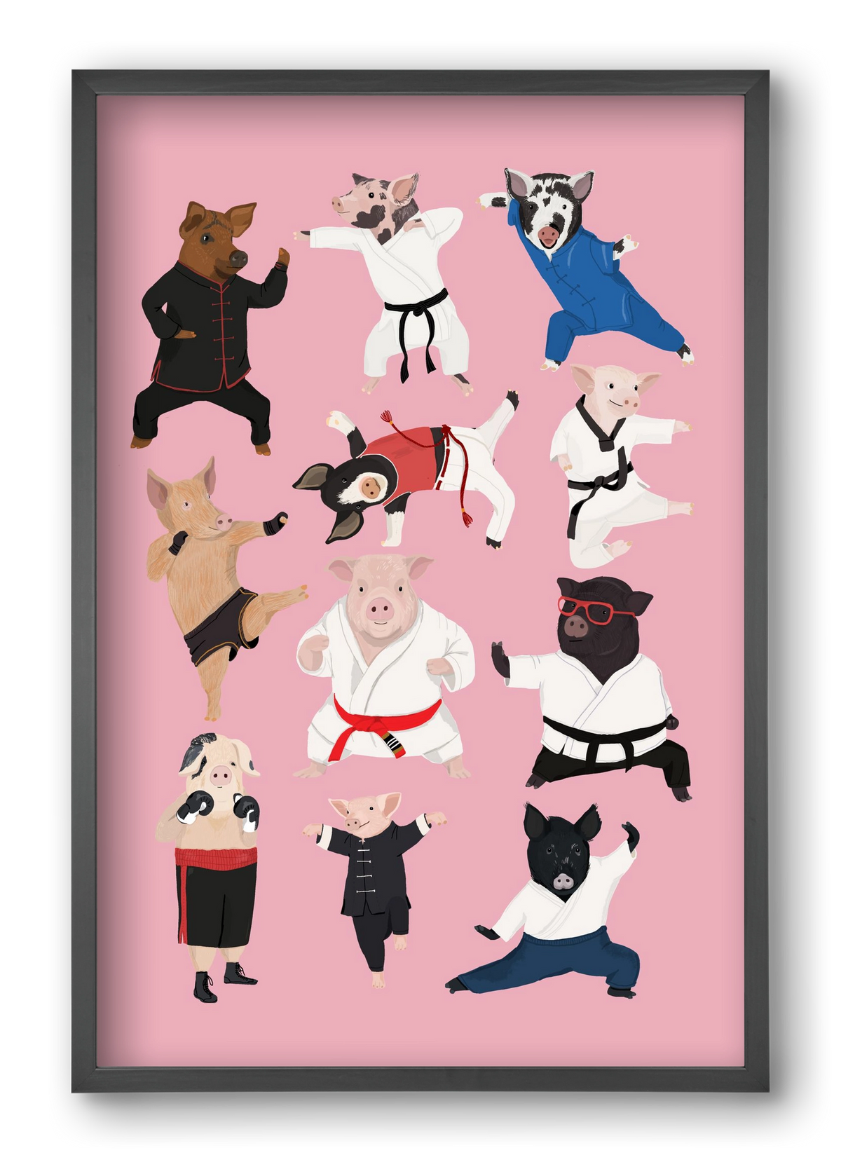 Pigs doing Martial Art, 40x60 cm (40x60 cm), Fekete keret