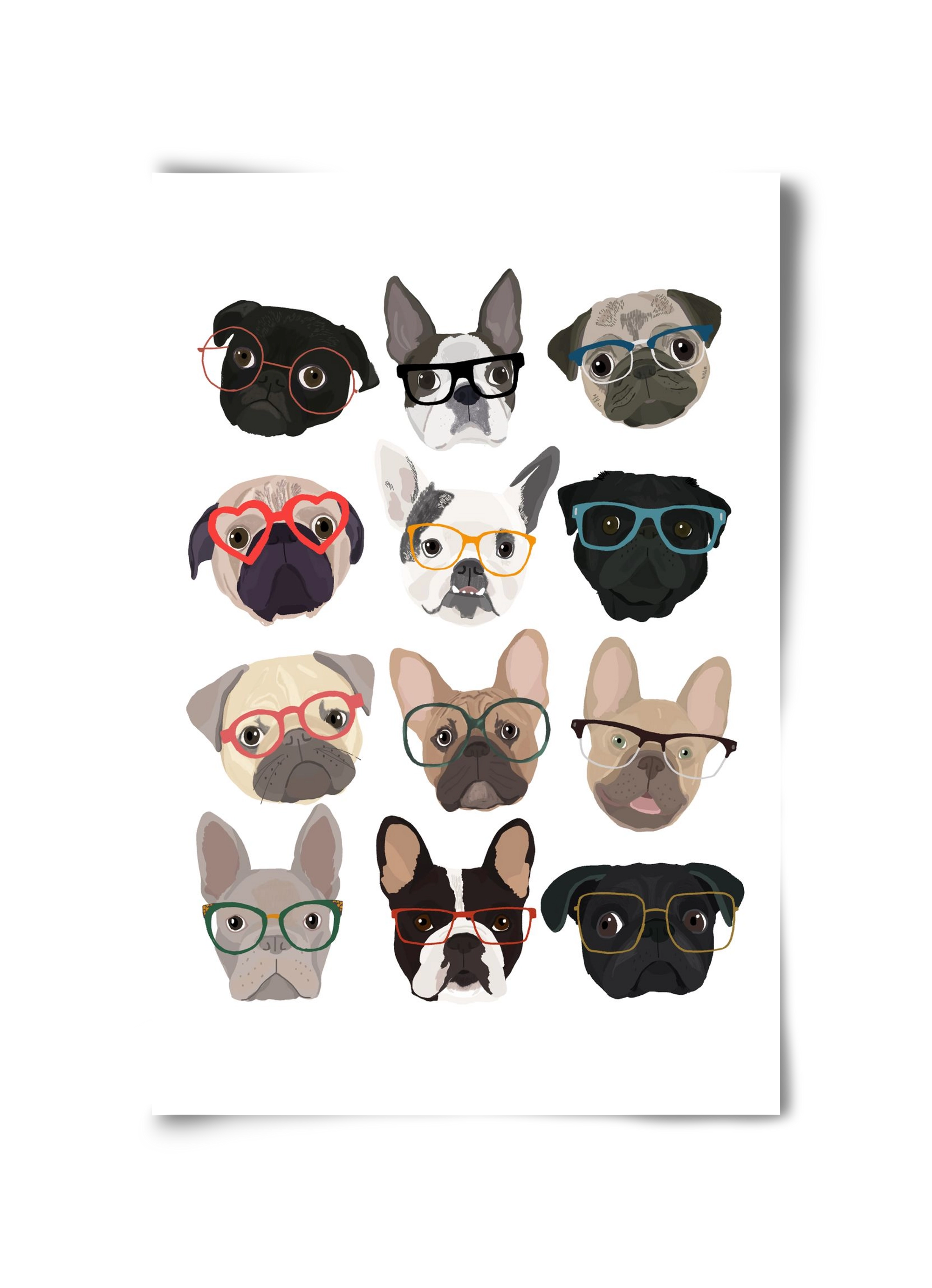 Pugs in Glasses, 30x45 cm, Keret nélkül