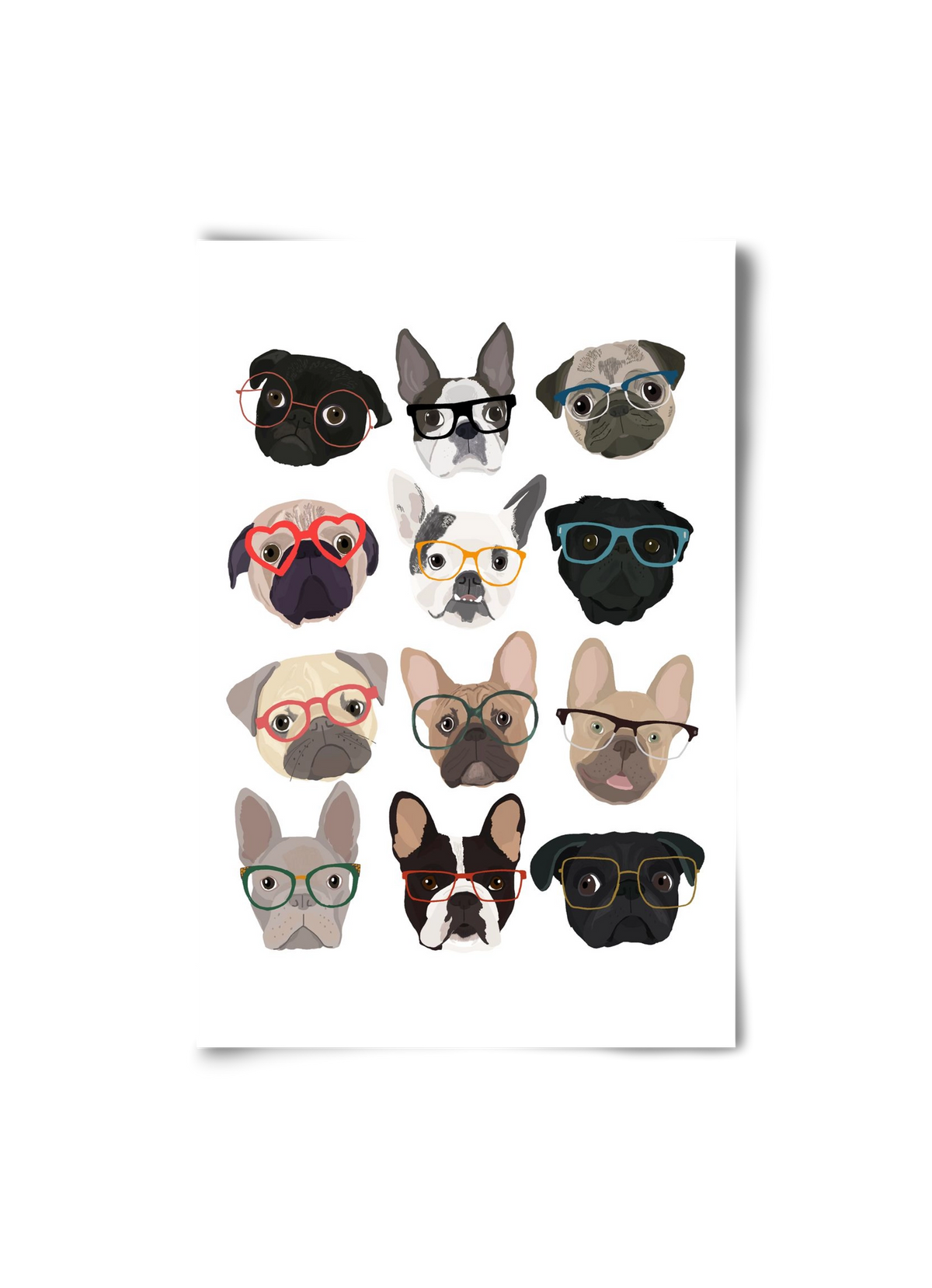 Pugs in Glasses, 20x30 cm, Keret nélkül