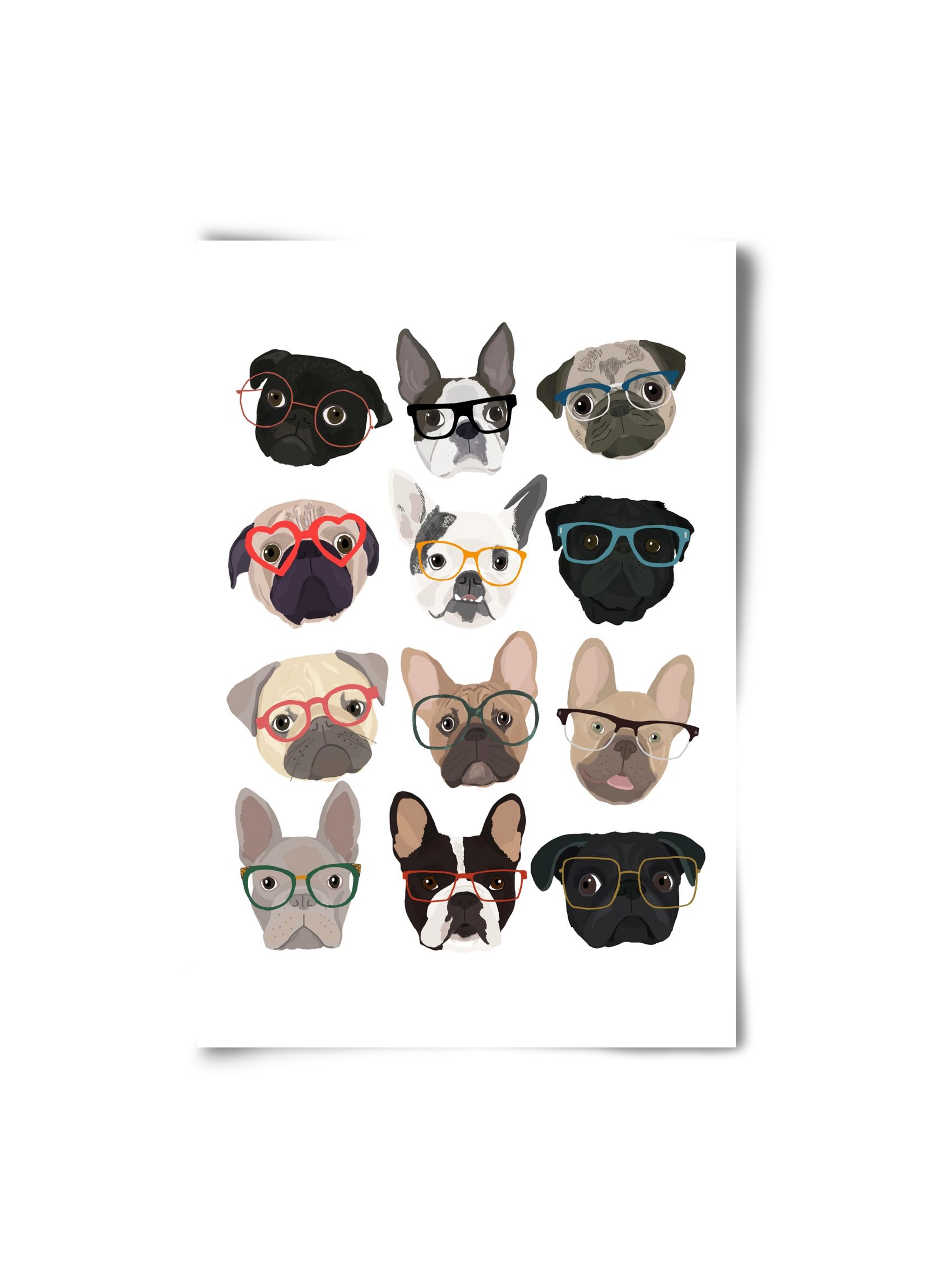Pugs in Glasses, 20x30 cm, Keret nélkül