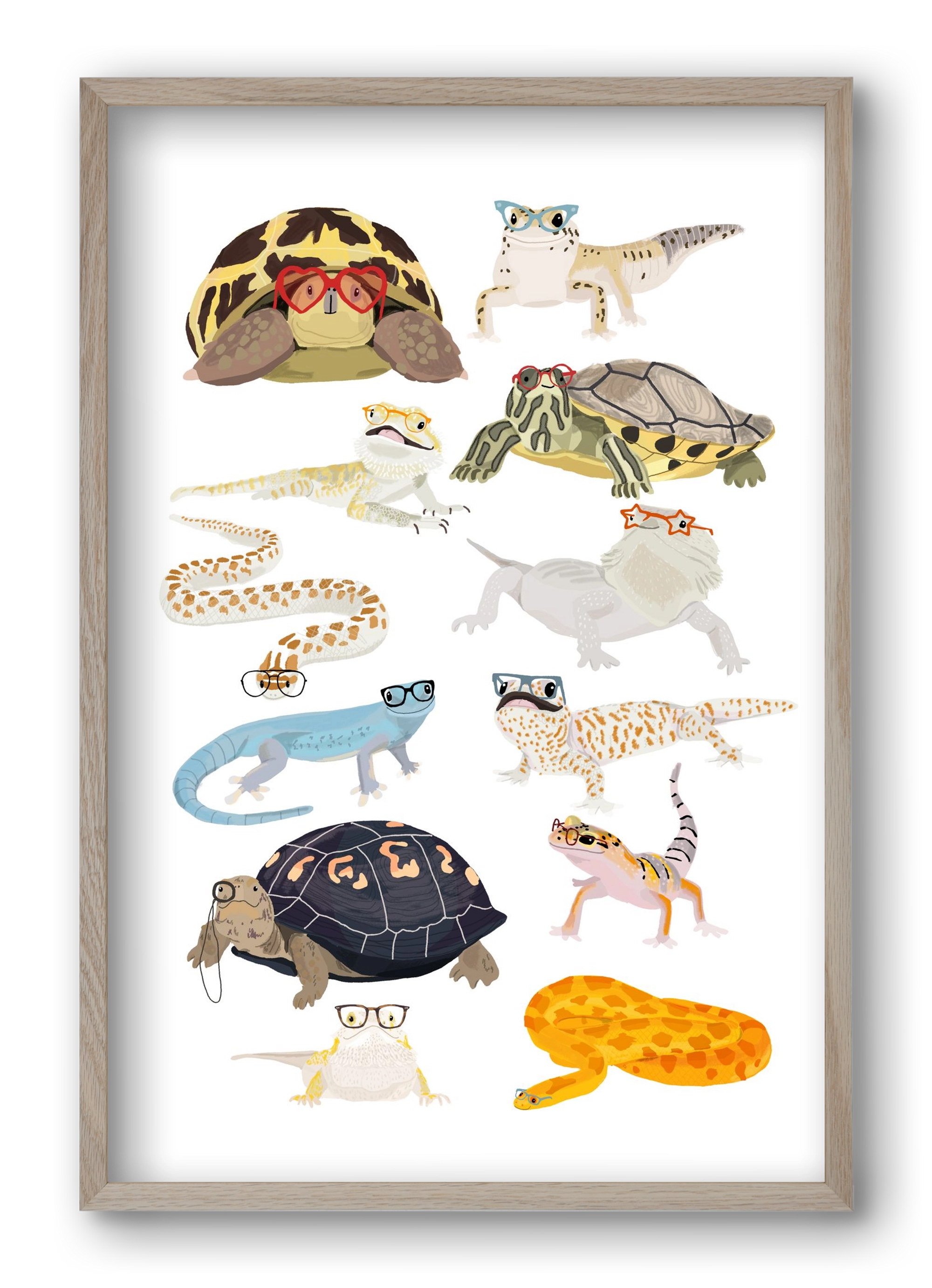 Reptiles in glasses print, 40x60 cm (40x60 cm), Tölgy keret