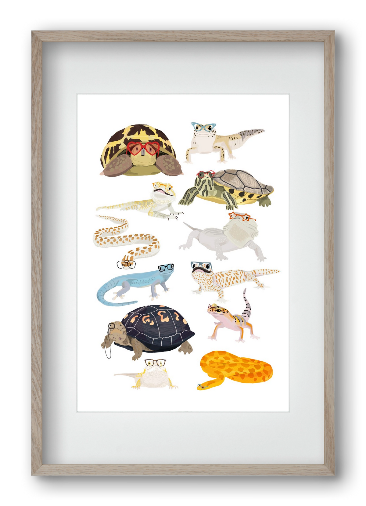 Reptiles in glasses print, 40x60 cm (30x45 cm), Tölgy keret, paszpartuval