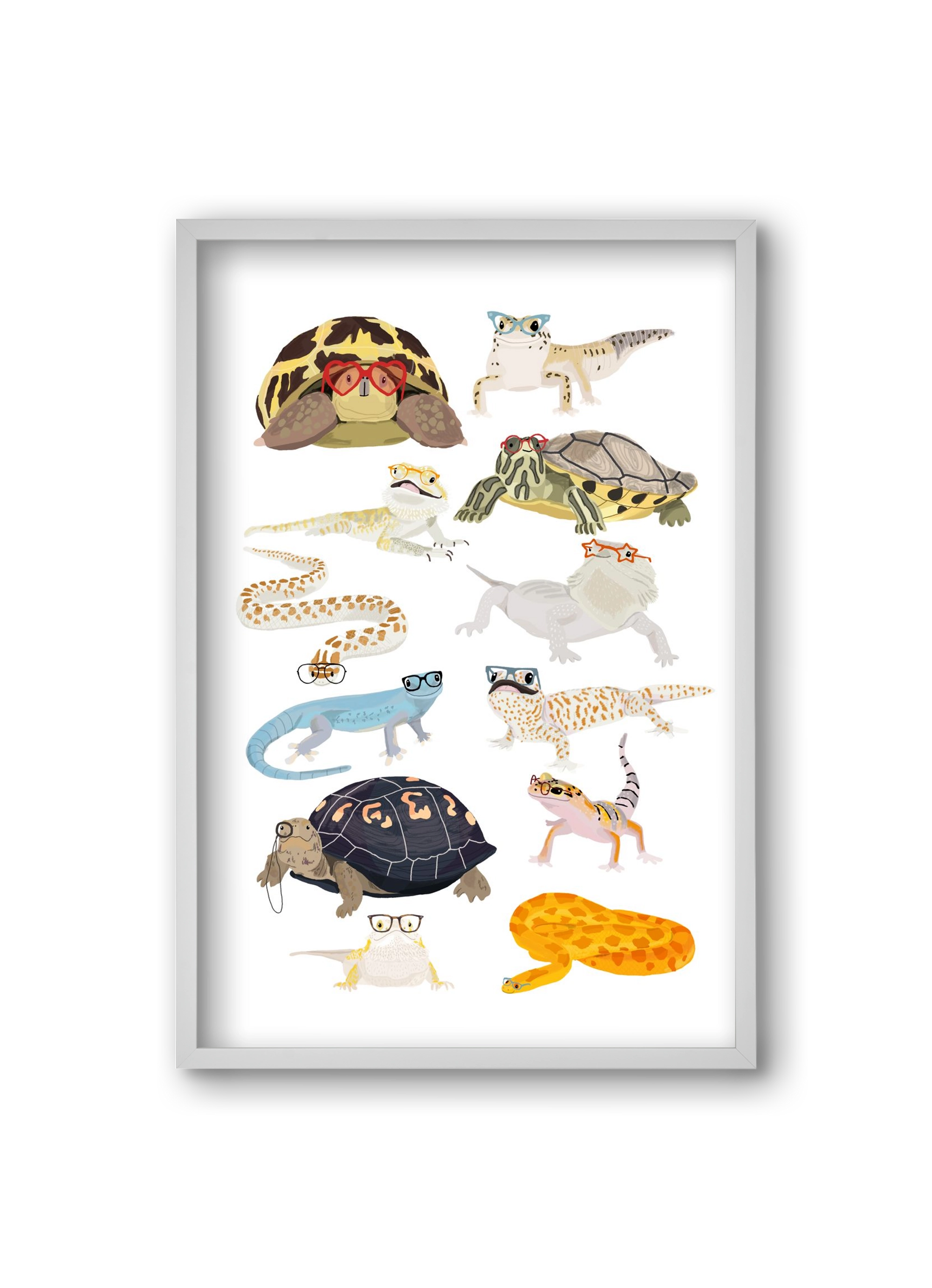 Reptiles in glasses print, 20x30 cm (20x30 cm), Fehér keret